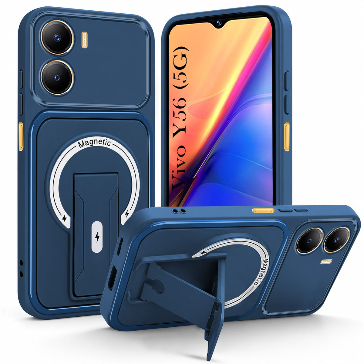 For Vivo Y56 5G Back Case Cover Metallic (Hybrid Armor Kickstand | MagSafe Compatible | Camera Protection Shockproof)
