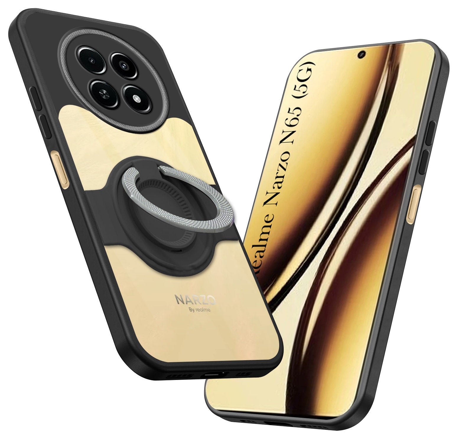 For Realme Narzo N65 5G Back Cover Case with stand (Built-in Ring Holder Kickstand | Lifetime Anti Yellow | Camera Protection)