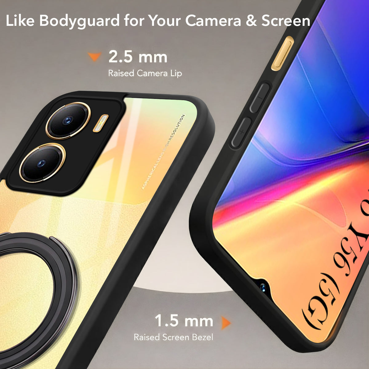 For Vivo Y56 5G Back Cover Case (Kick Stand Ring Holder | Life time Anti Yellow | Camera Protection)