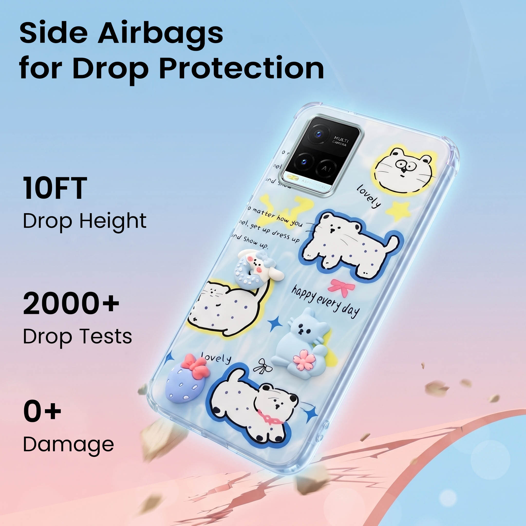 For Vivo Y21e | Vivo Y21A | Vivo Y32 Back Cover Case (3D Cute Cartoons | Hard Back Side Soft | Matte Premium Finish | HD Printing)