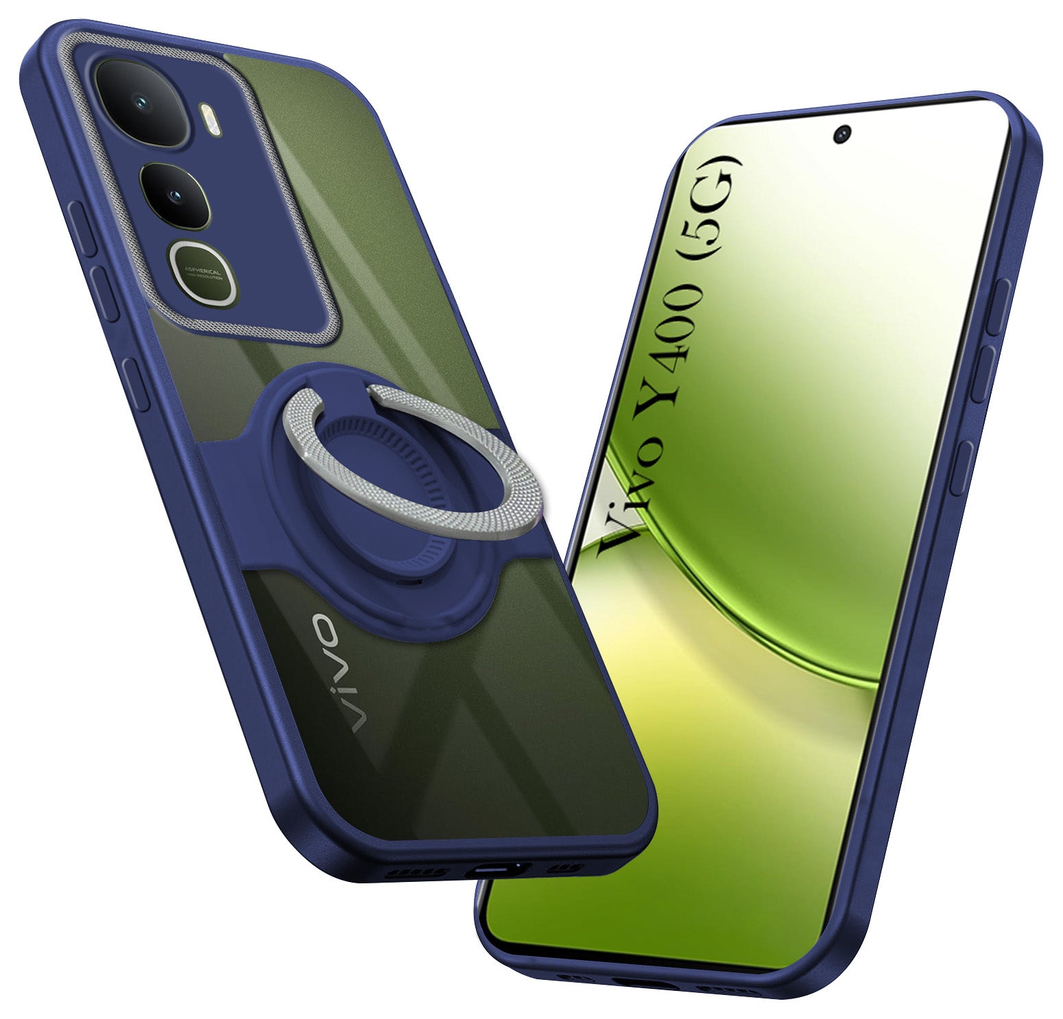 For Vivo Y400 Back Cover Case with stand (Built-in Ring Holder Kickstand | Lifetime Anti Yellow | Camera Protection)