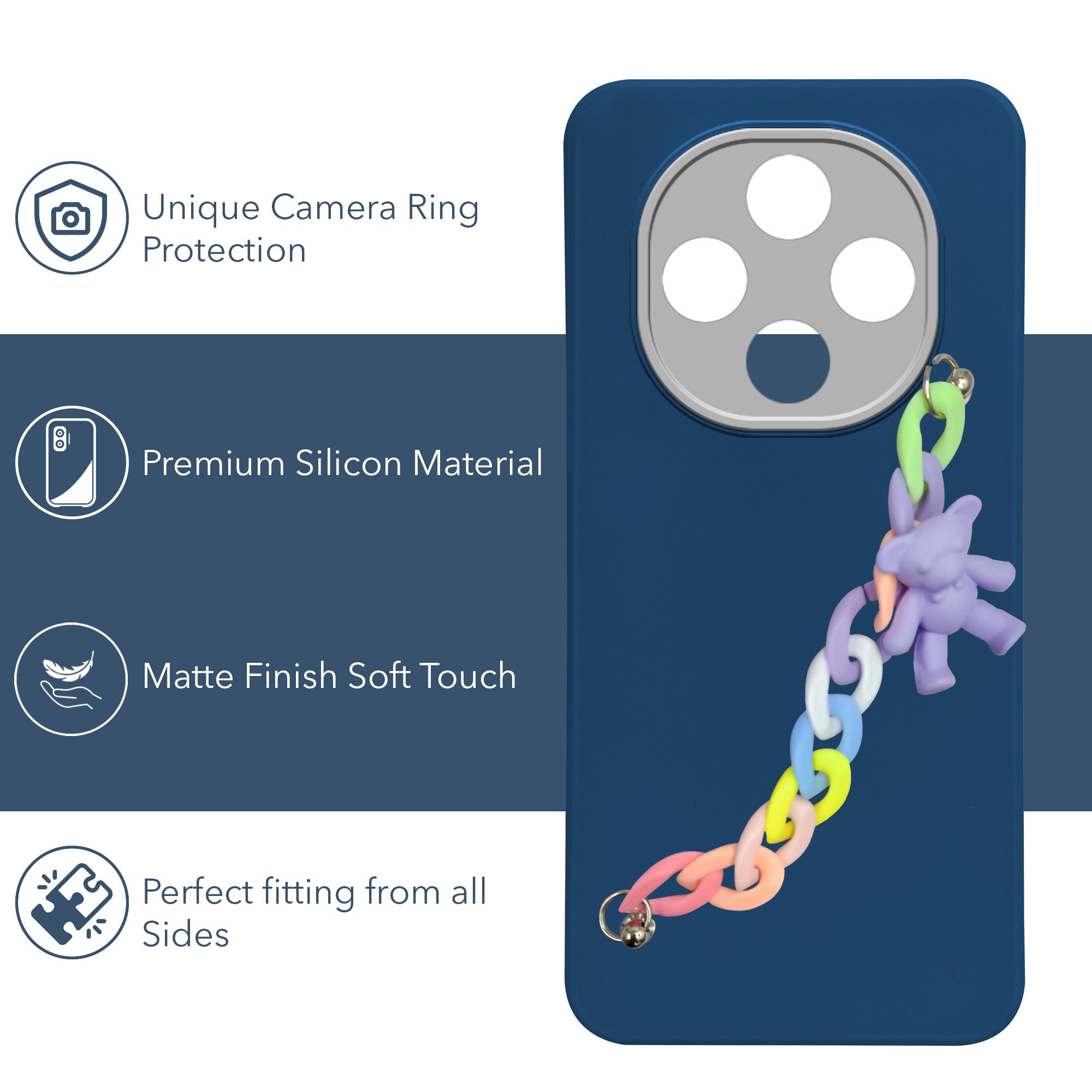 For Oppo F31 Pro Back Cover Case (Matte Finish |Wrist Hanging Chain | Teddy Bracelet Charms | Full Camera Protection)