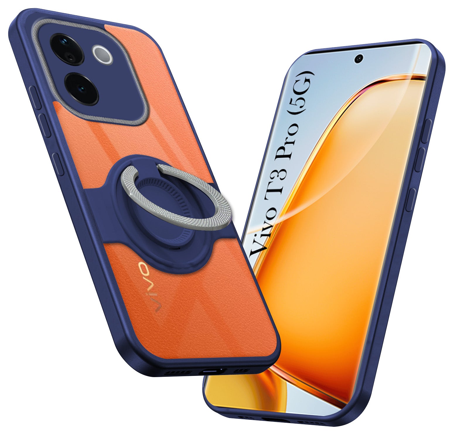 For Vivo T3 Pro Back Cover Case with stand (Built-in Ring Holder Kickstand | Lifetime Anti Yellow | Camera Protection)