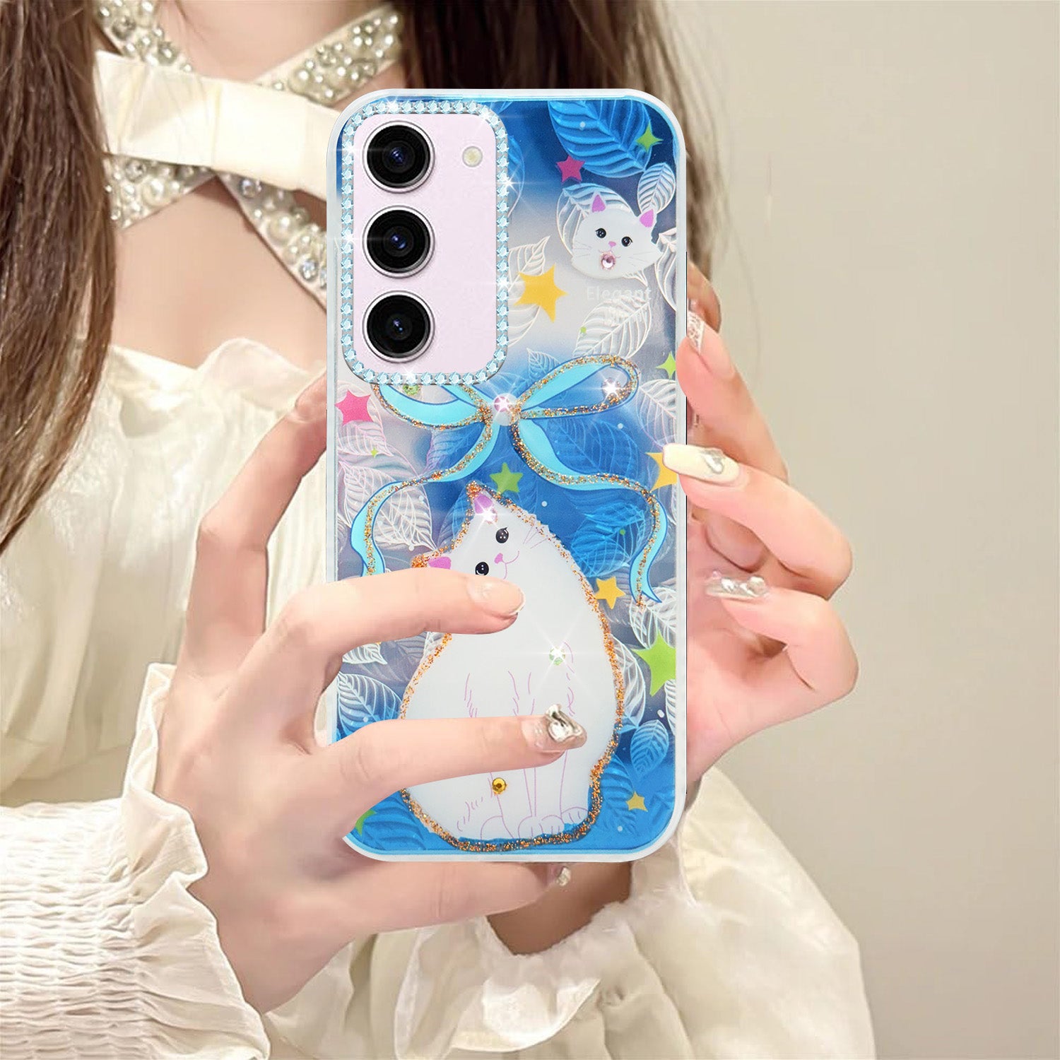 For Samsung Galaxy S23 5G Back Cover Case (Luxury Floral Glitter Cute Butterfly | Diamond Studded Camera Bump | Girls & Women Design)
