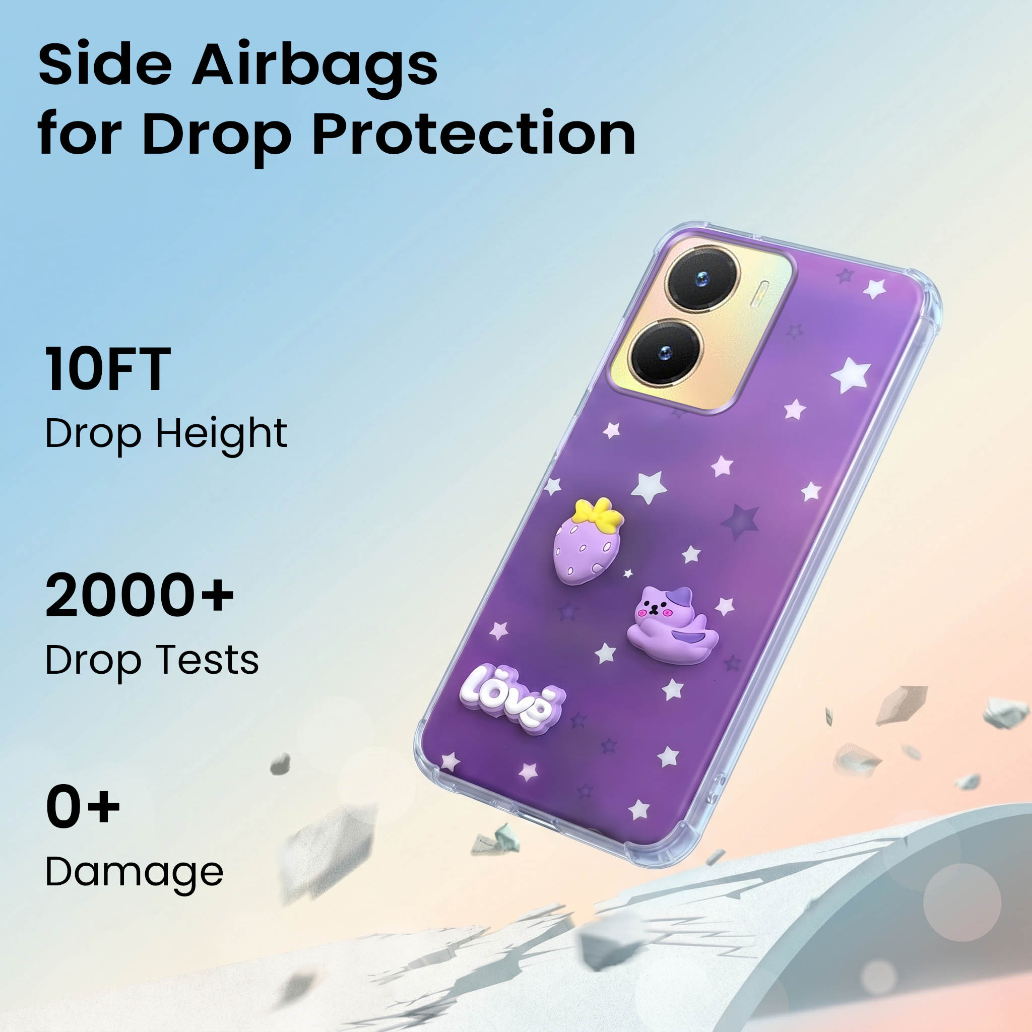 For Vivo T2x Back Cover Case (3D Cute Cartoons | Hard Back Side Soft | Matte Premium Finish | HD Printing)