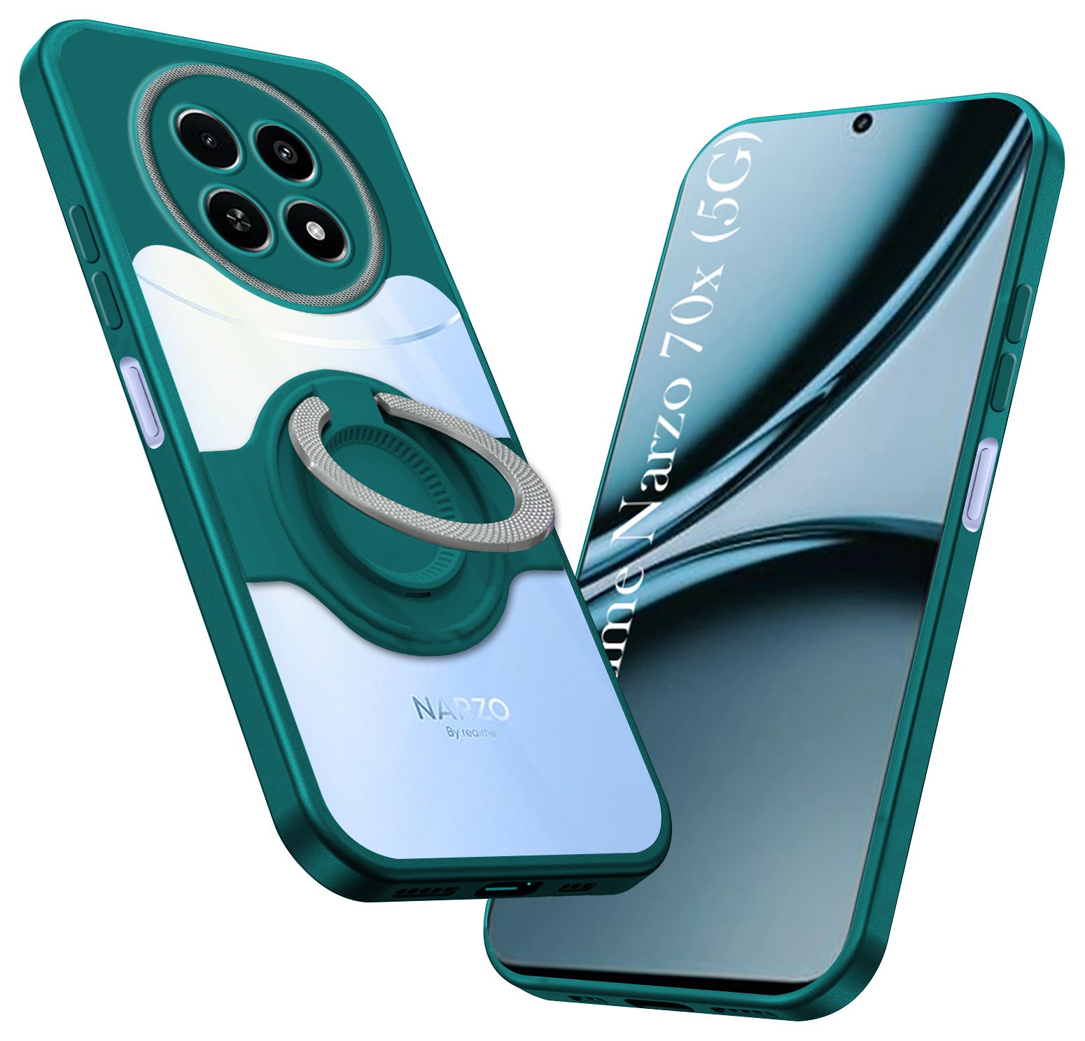 For Realme Narzo 70x 5G Back Cover Case with stand (Built-in Ring Holder Kickstand | Lifetime Anti Yellow | Camera Protection)