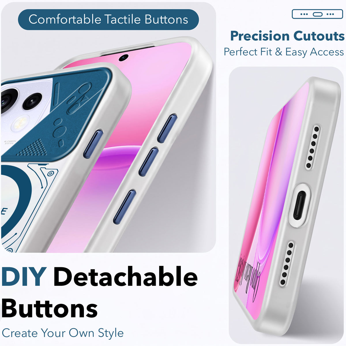 For Oppo Reno 16 Metallic Back Cover Case (Metallic Camera Protection & Buttons | Translucent Milky Shade | Hard Polycarbonate)