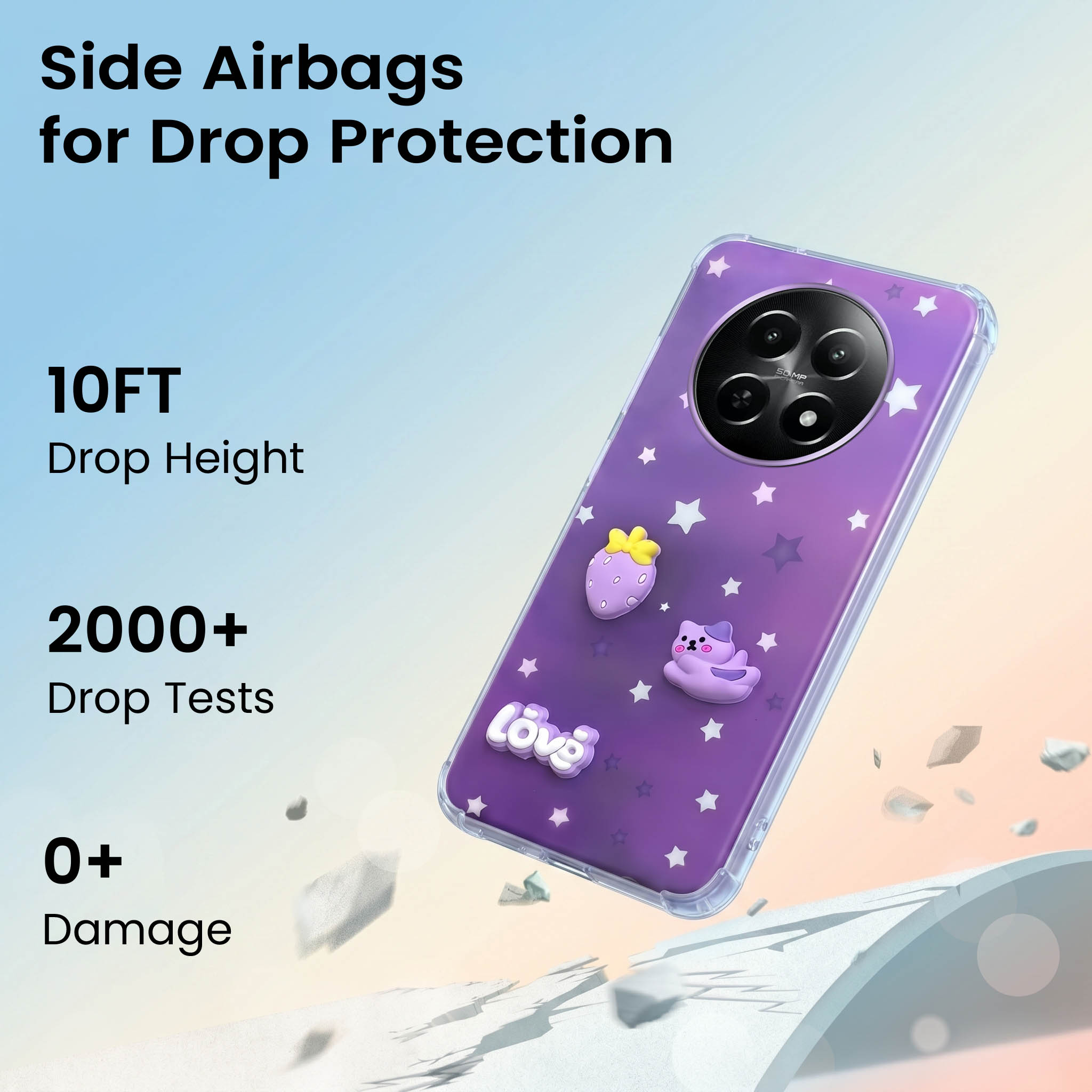 For Realme Narzo 70x 5G Back Cover Case (3D Cute Cartoons | Hard Back Side Soft | Matte Premium Finish | HD Printing)