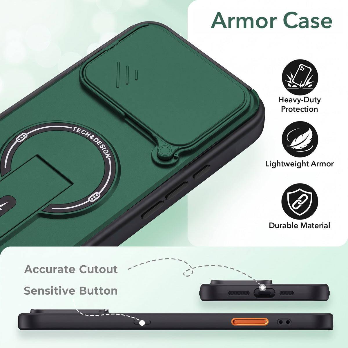 For Apple iPhone 17 Pro Max Back Case Cover Metallic (Hybrid Armor Kickstand | Sliding Shutter Camera Protection | MagSafe Compatible)