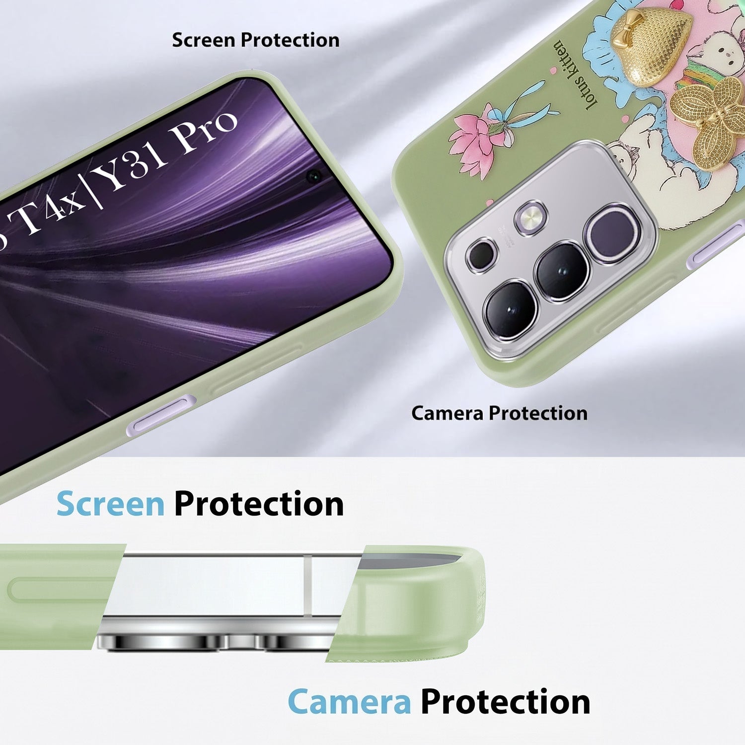 For Vivo T4x | Vivo Y31 Pro Back Cover Case (3D Cute Heart Strap Holder | Camera Protection | Designer Girls Print)