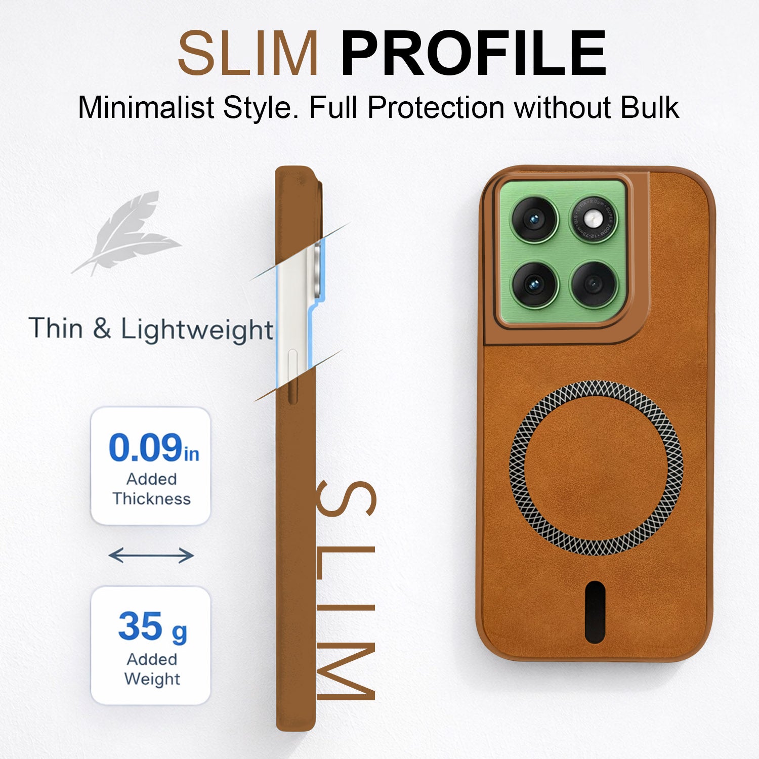 For Motorola Moto Edge 60 Back Cover Case Leather Finish (MagSafe Compatible Wireless Charging | Soft Touch | Camera Bump Protection)