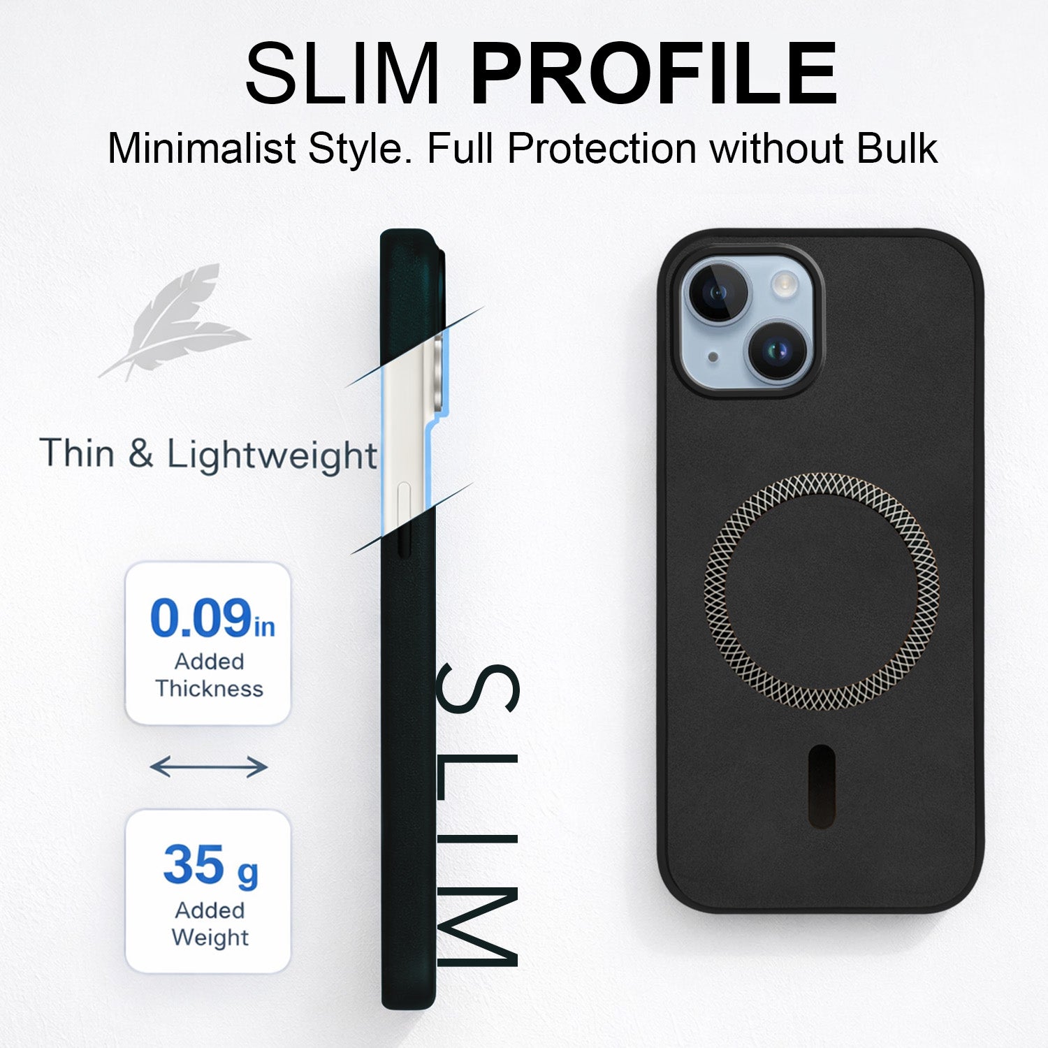 For Apple iPhone 14 Back Cover Case (Sleek Leather Finish | MagSafe Compatible Wireless Charging | Camera Bump Protection)
