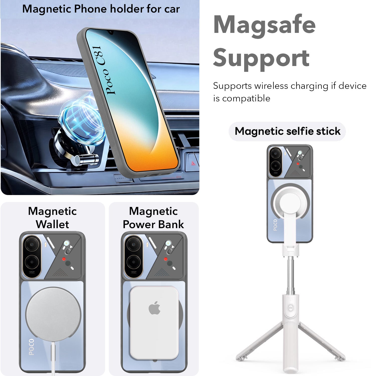 For Poco C81 Back Cover Case Lifetime Anti-Yellow Clear (Camera Protection | Side Grip | Wireless MagSafe Compatible)