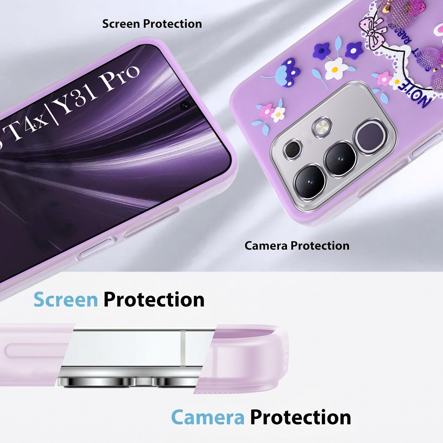 For Vivo T4x | Vivo Y31 Pro Back Cover Case (3D Cute Heart Strap Holder | Camera Protection | Designer Girls Print)