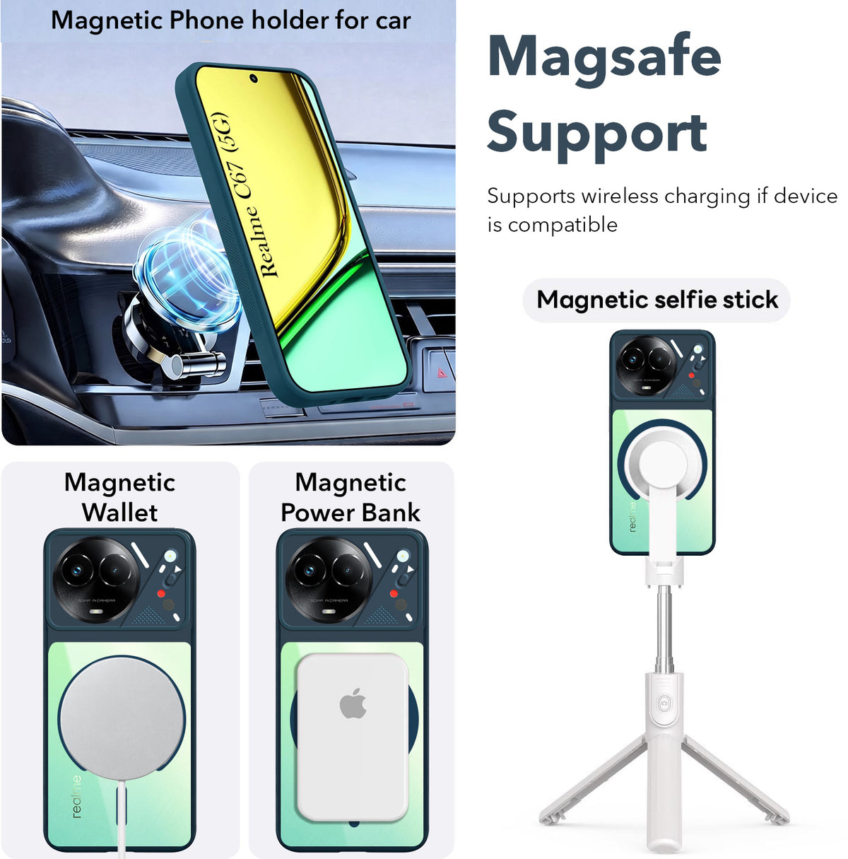 For Realme C67 Back Cover Case Lifetime Anti-Yellow Clear (Camera Protection | Side Grip | Wireless MagSafe Compatible)