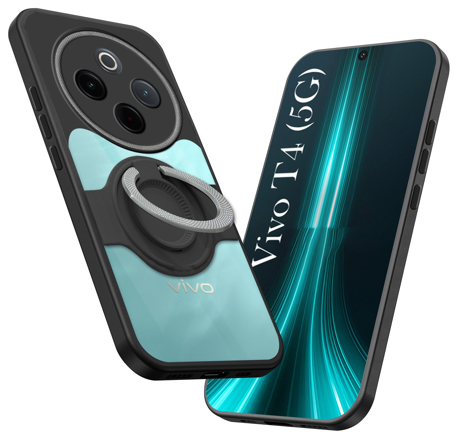 For Vivo T4 Back Cover Case with stand (Built-in Ring Holder Kickstand | Lifetime Anti Yellow | Camera Protection)