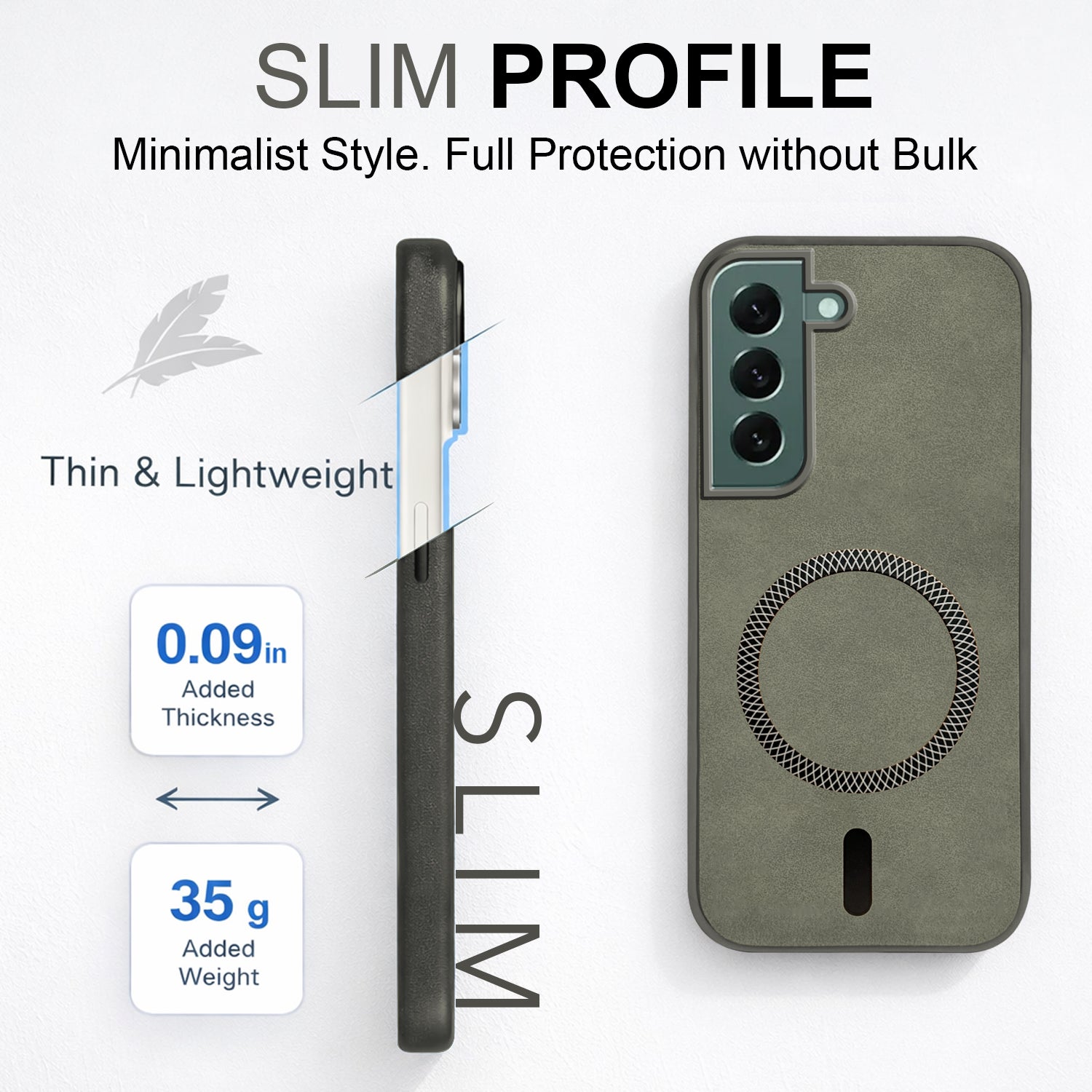 For Samsung Galaxy S22 Plus 5G Back Cover Case Leather Finish (MagSafe Compatible Wireless Charging | Soft Touch | Camera Bump Protection)