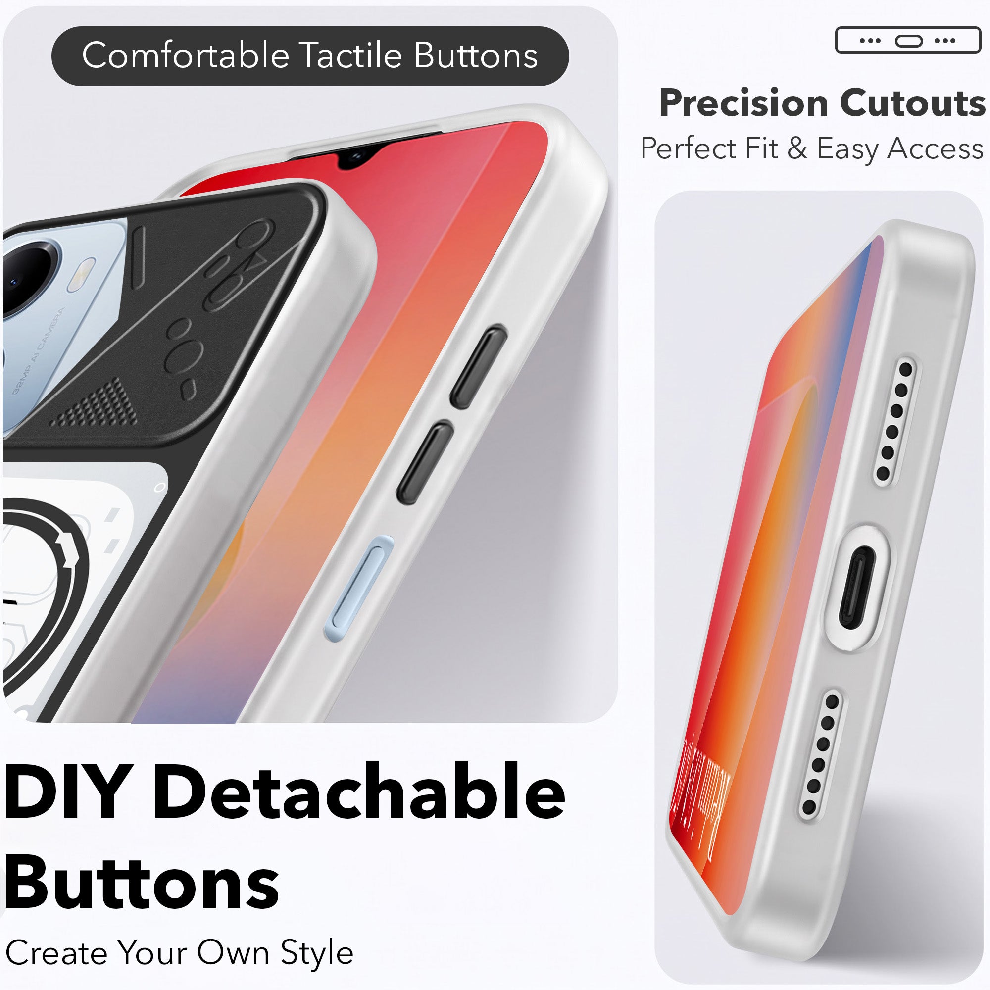 For Redmi 15A Metallic Back Cover Case (Metallic Camera Protection & Buttons | Translucent Milky Shade | Hard Polycarbonate)