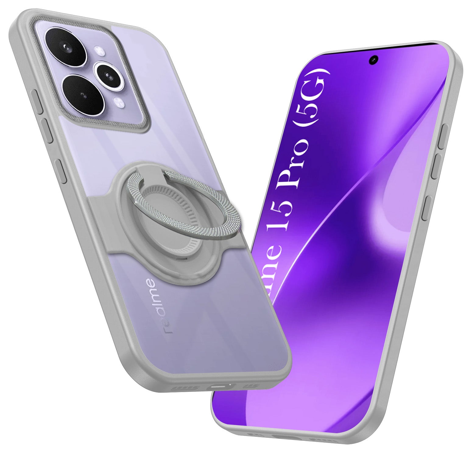 For Realme 15 Pro Back Cover Case with stand (Built-in Ring Holder Kickstand | Lifetime Anti Yellow | Camera Protection)