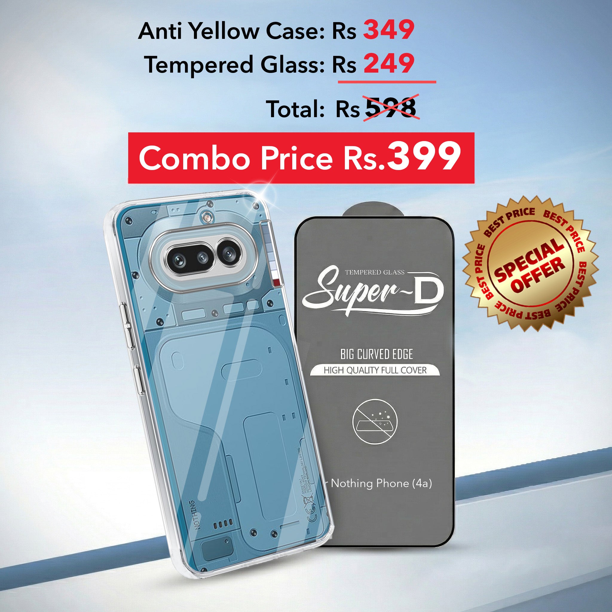 For Nothing Phone 4A 5G Combo with Back Cover and 9H Tempered Glass (Lifetime Anti-Yellow | Sleek Hard Crystal | Oleophobic Coating Screen Glass)