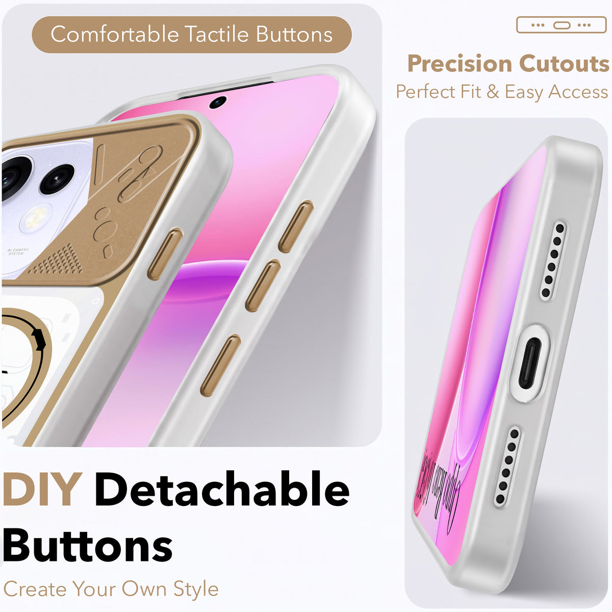 For Oppo Reno 16 Metallic Back Cover Case (Metallic Camera Protection & Buttons | Translucent Milky Shade | Hard Polycarbonate)