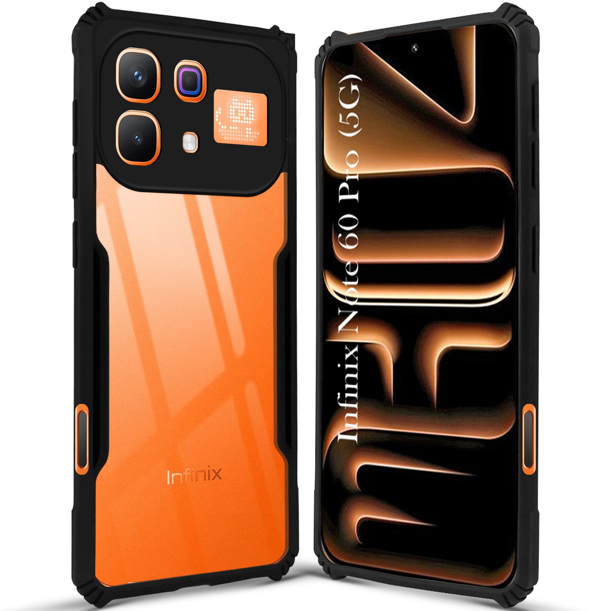 For Infinix Note 60 Pro 5G Back Cover Case Hybrid (Shockproof with Polycarbonate Clear Panel | Professional Black)