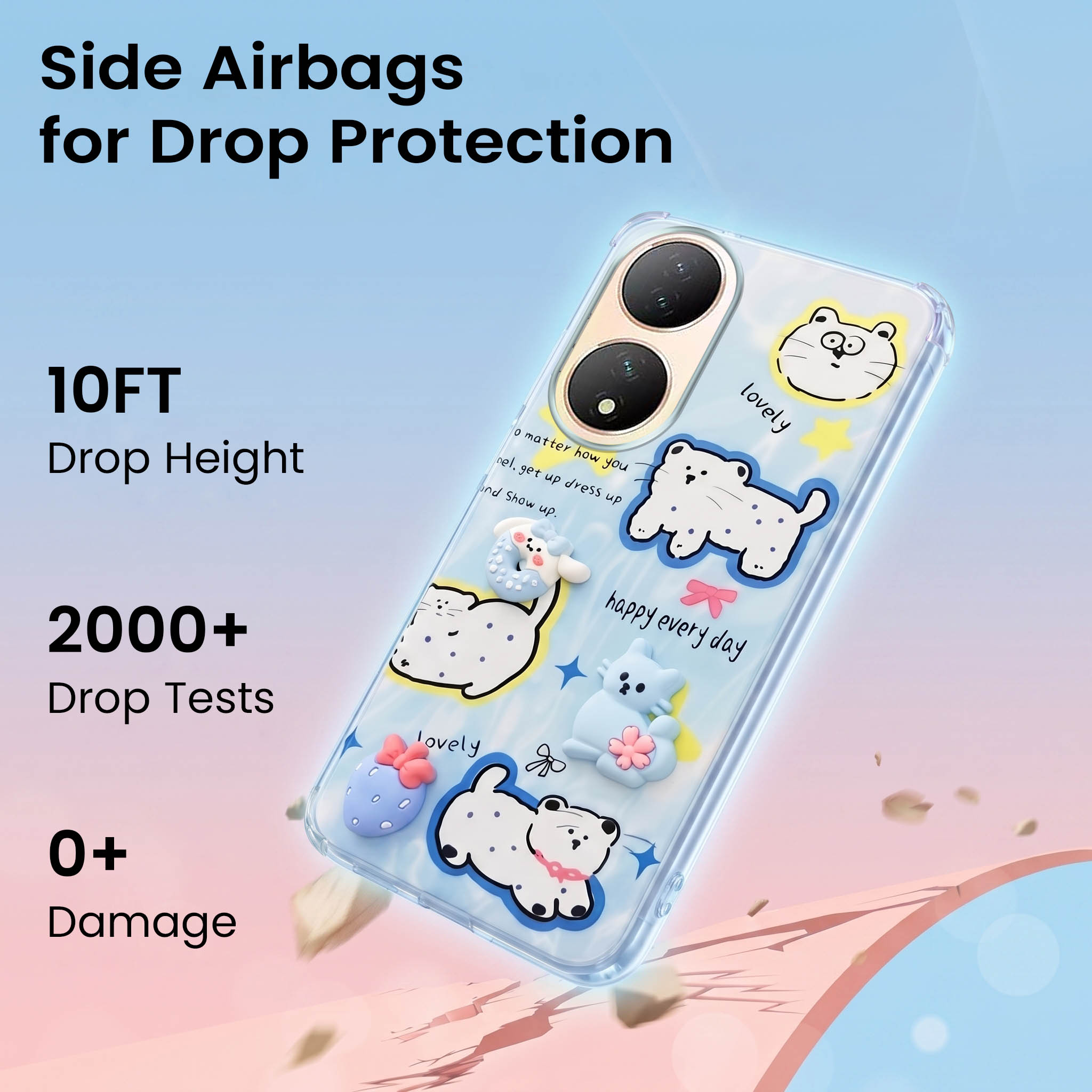 For Vivo Y100 Back Cover Case (3D Cute Cartoons | Hard Back Side Soft | Matte Premium Finish | HD Printing)