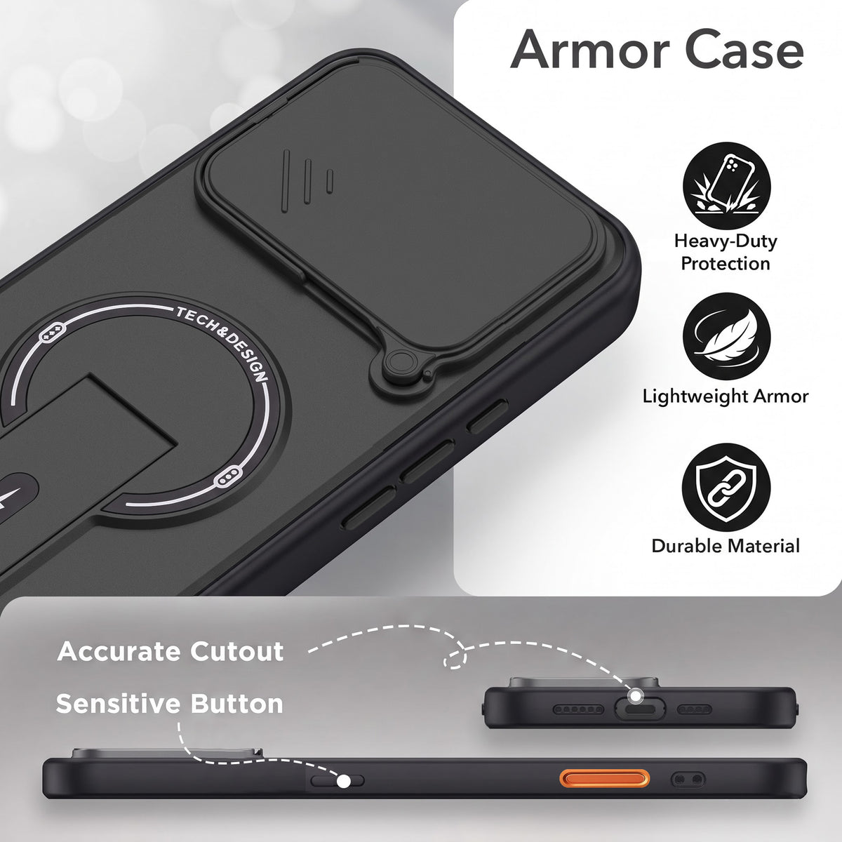 For Apple iPhone 17 Pro Max Back Case Cover Metallic (Hybrid Armor Kickstand | Sliding Shutter Camera Protection | MagSafe Compatible)