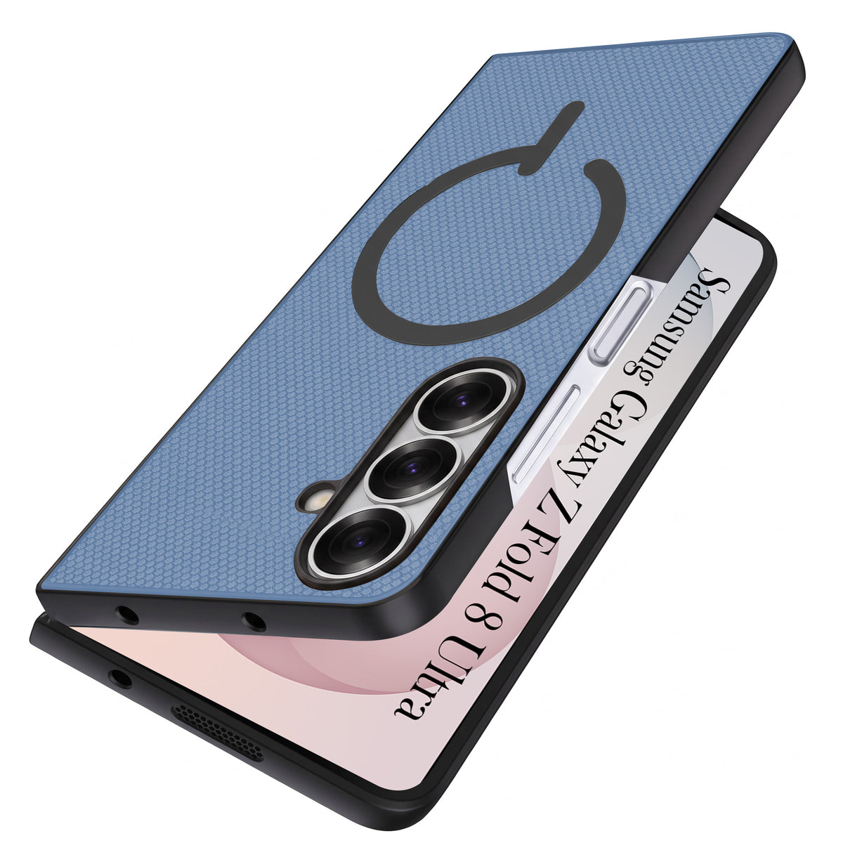 For Samsung Galaxy Z Fold 8 Ultra Premium Magnetic Back Cover Case (MagSafe Compatible | 180° Folding Design | Soft Microfiber Inner Lining | Textured Blue Finish)