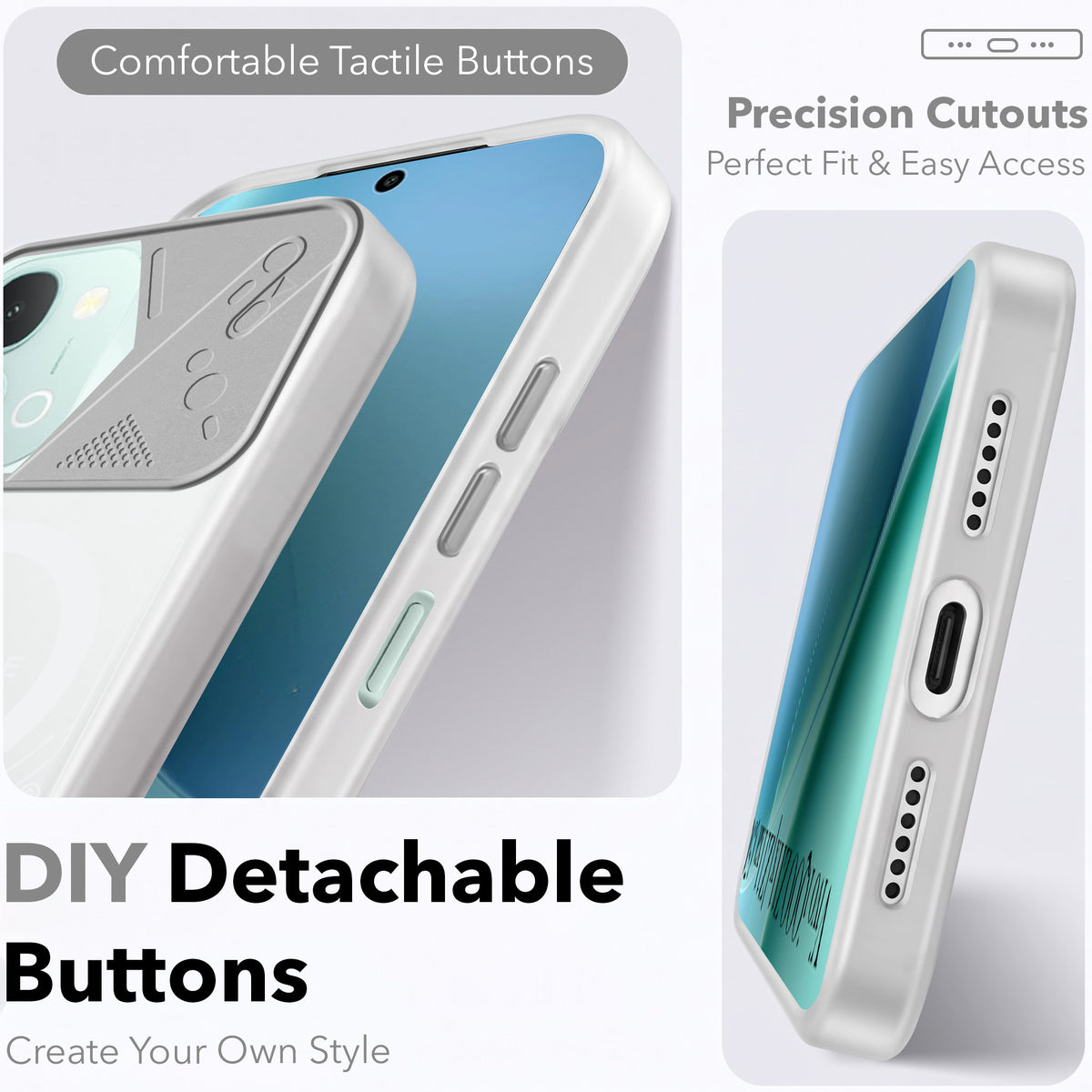 For Vivo iQOO Z11x 5G Metallic Back Cover Case (Metallic Camera Protection & Buttons | Translucent Milky Shade | Hard Polycarbonate)