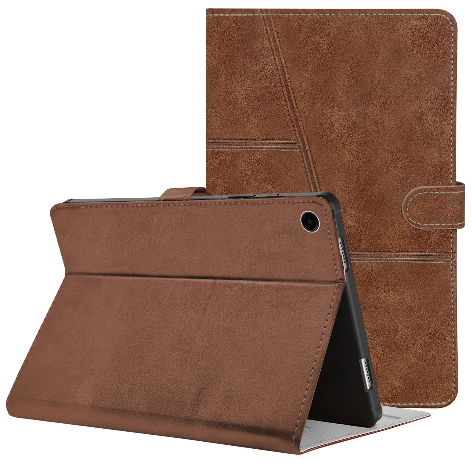 For Flip Cover Folio Case Samsung Galaxy Tab A9+ (SM-X210, SM-X215, SM-X216B) 12 Inch (PU Leather | Multi-Angle Smart Stand | Card Storage Slots | Silicone Back Pouch)