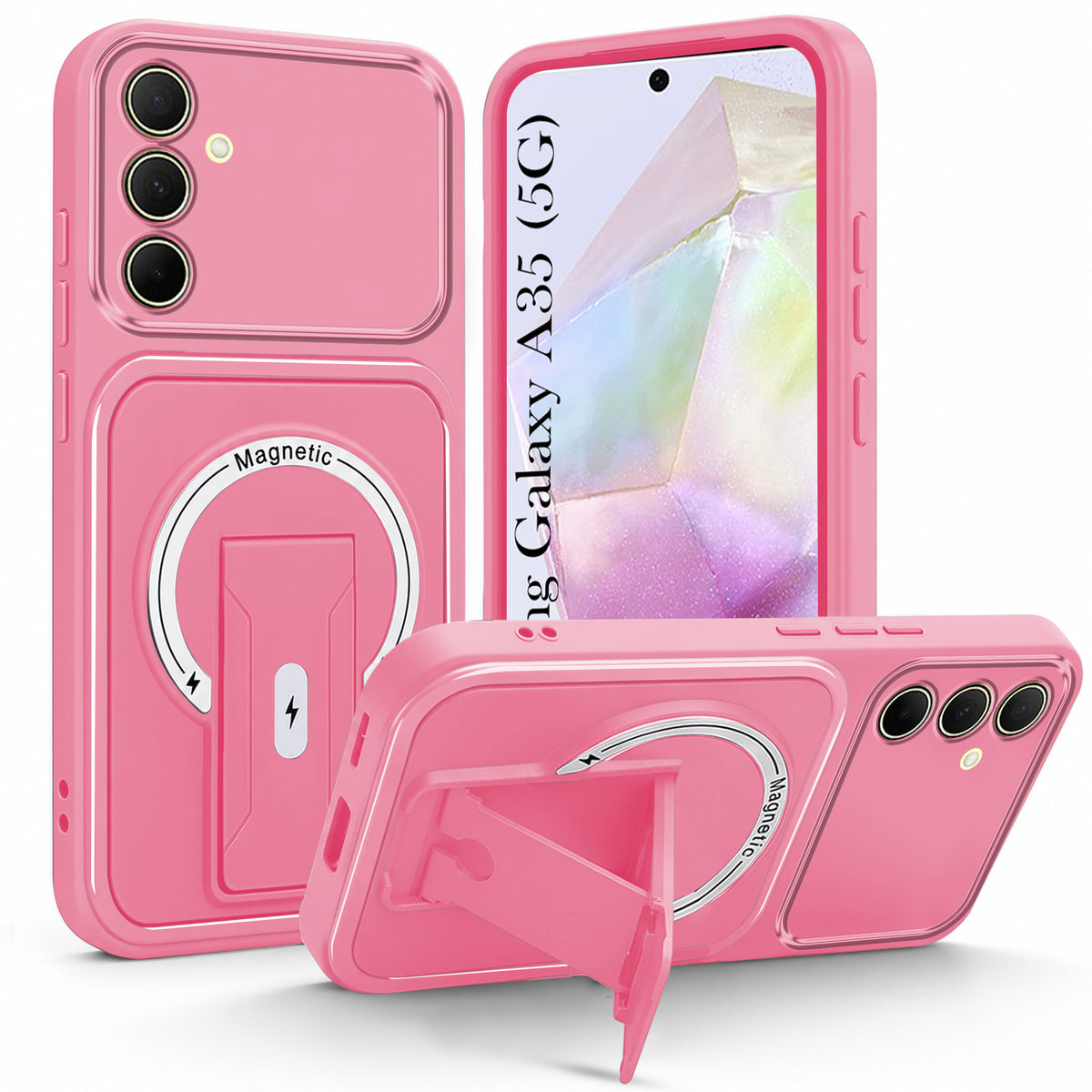For Samsung Galaxy A35 5G Back Case Cover Metallic (Hybrid Armor Kickstand | MagSafe Compatible | Camera Protection Shockproof)