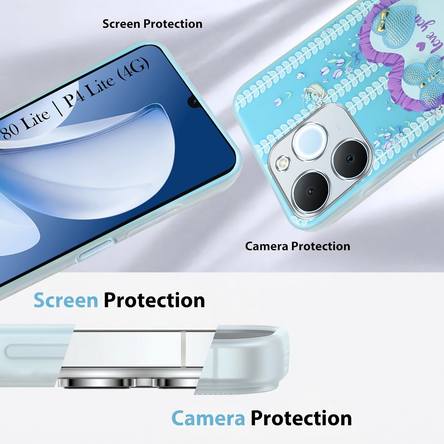 For Realme P4 Lite | Realme Narzo 80 Lite 4G Back Cover Case (3D Cute Heart Strap Holder | Camera Protection | Designer Girls Print)