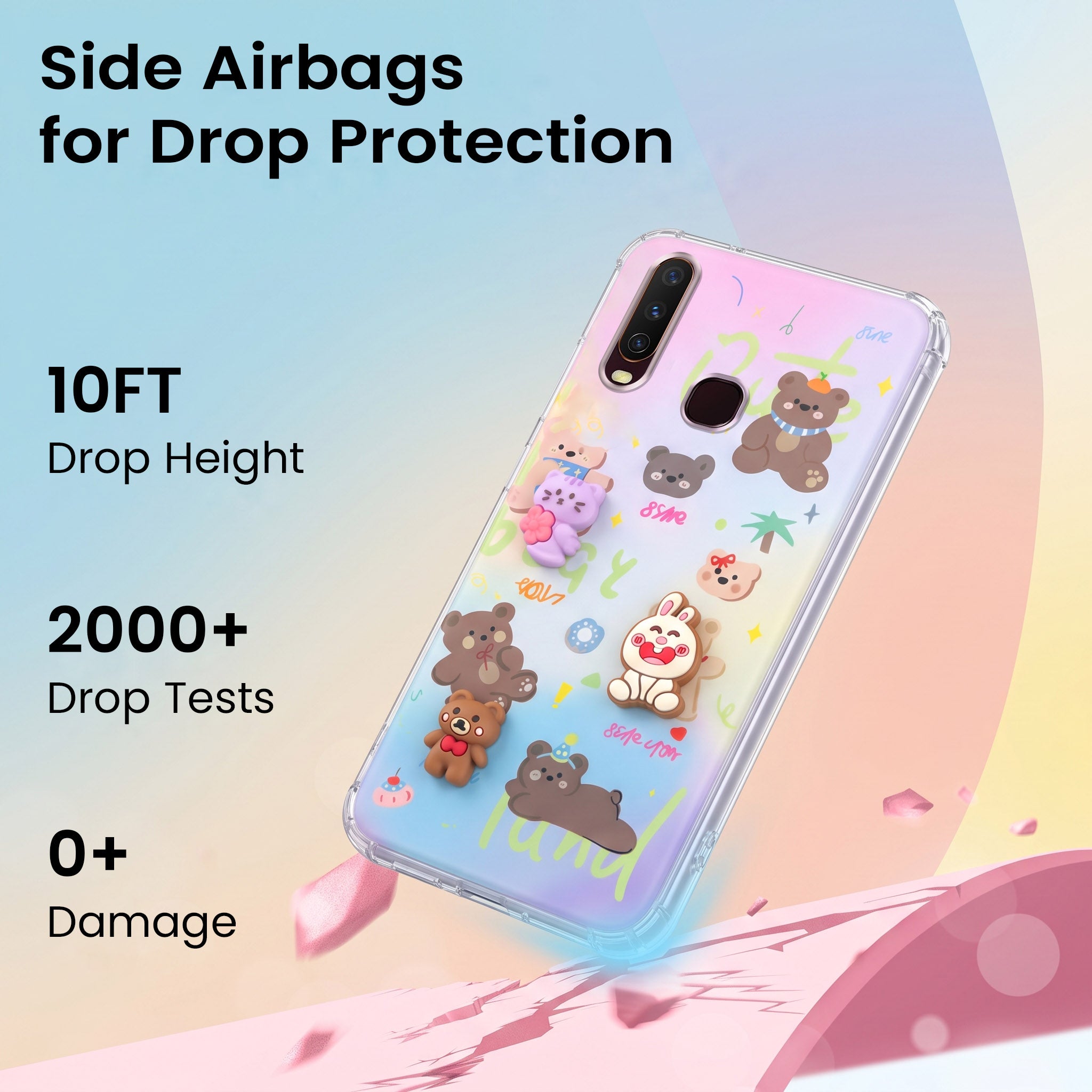 For Vivo Y12 | Y15 | Y17 Back Cover Case (3D Cute Cartoons | Hard Back Side Soft | Matte Premium Finish | HD Printing)