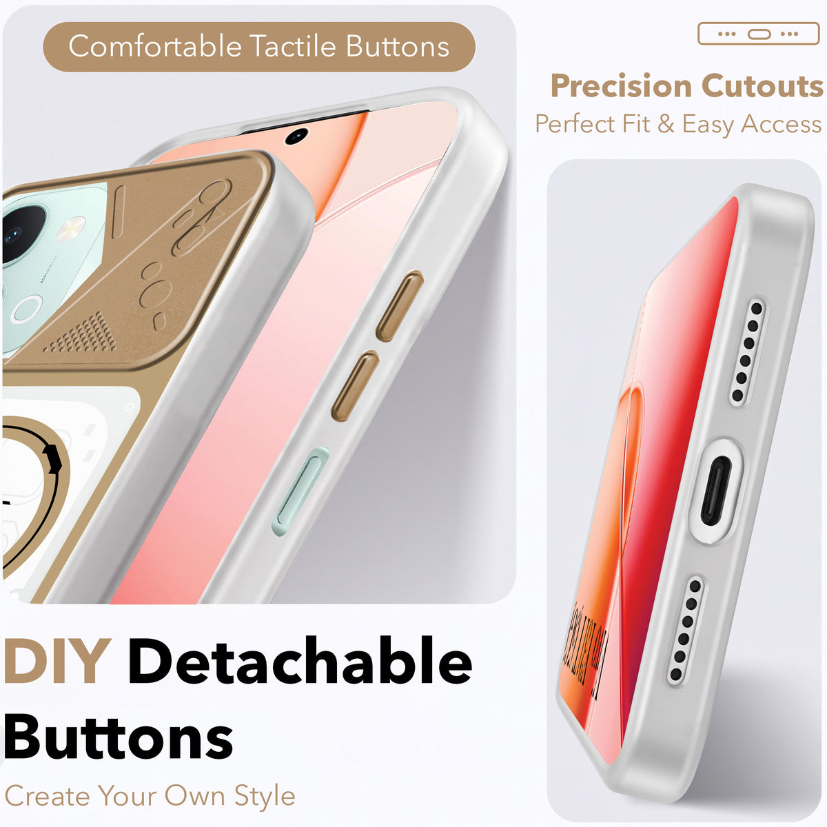 For Vivo Y31T 5G Metallic Back Cover Case (Metallic Camera Protection & Buttons | Translucent Milky Shade | Hard Polycarbonate)