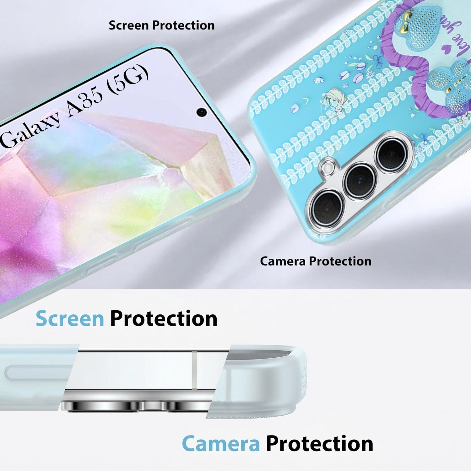 For Samsung Galaxy A35 5G Back Cover Case (3D Cute Heart Strap Holder | Camera Protection | Designer Girls Print)
