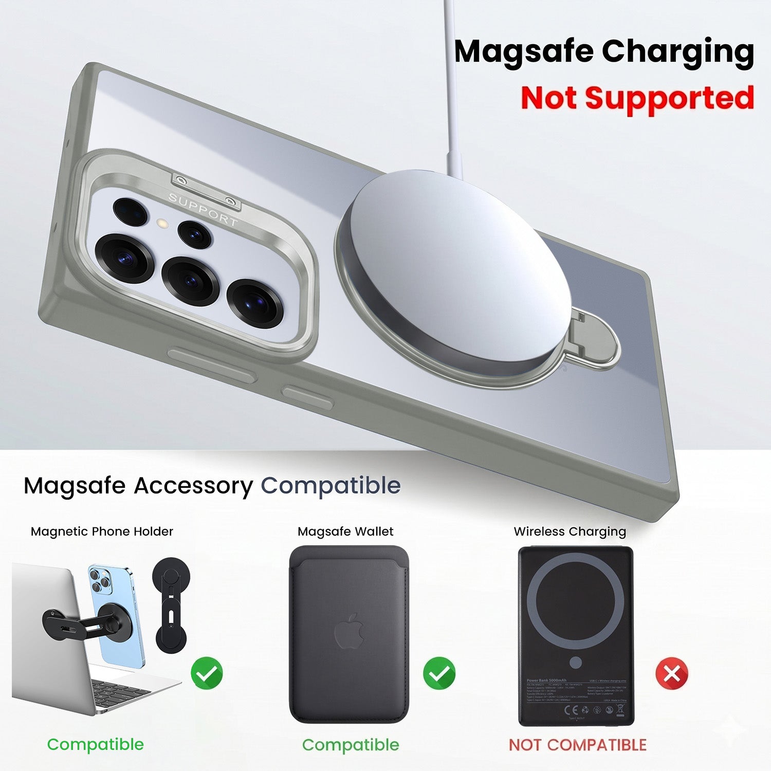 For Samsung Galaxy S25 Ultra Back Cover Case Crystal (Lifetime Anti Yellow | Magnetic Ring Stand | Camera Lens Protection | MagSafe Compatible)