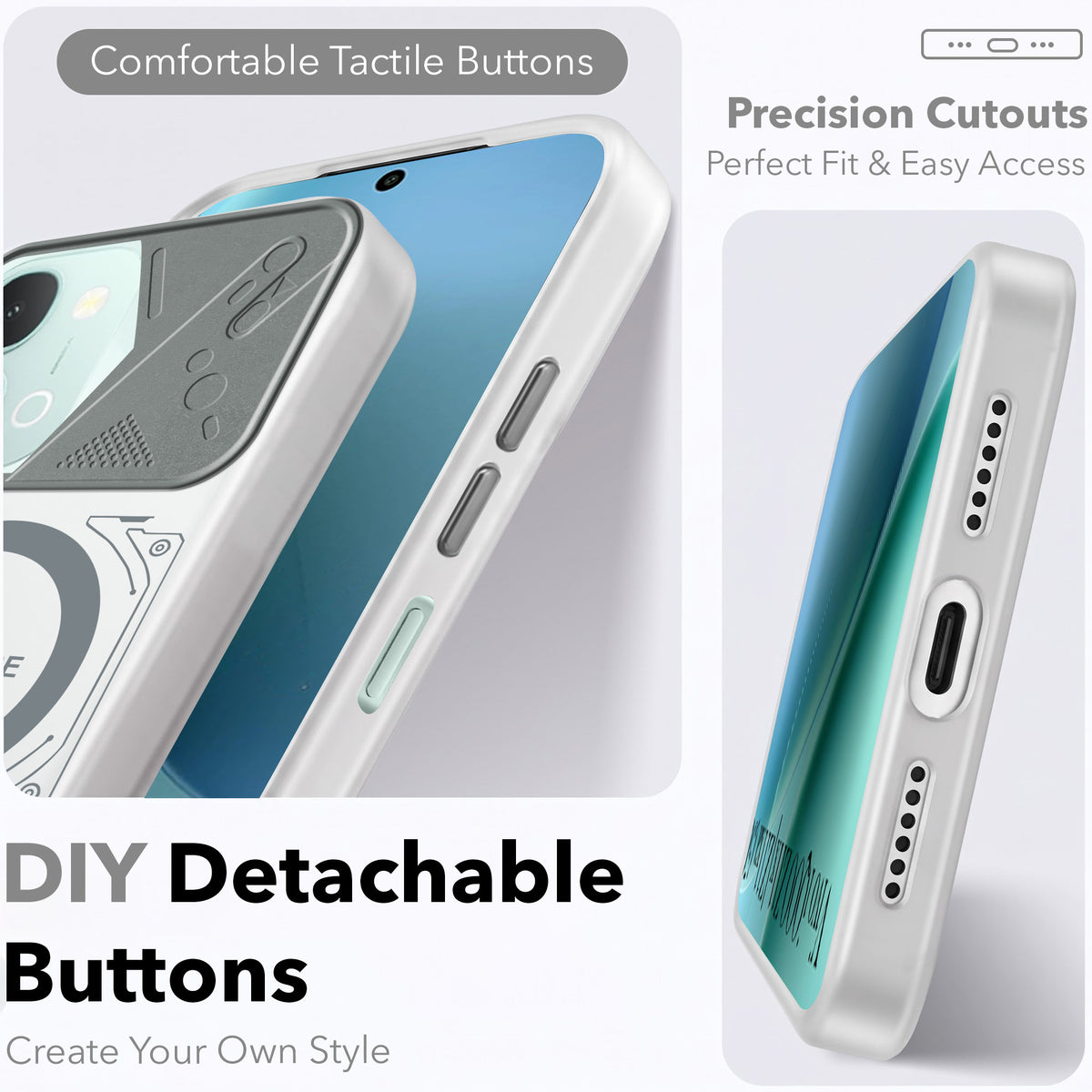 For Vivo iQOO Z11x 5G Metallic Back Cover Case (Metallic Camera Protection & Buttons | Translucent Milky Shade | Hard Polycarbonate)