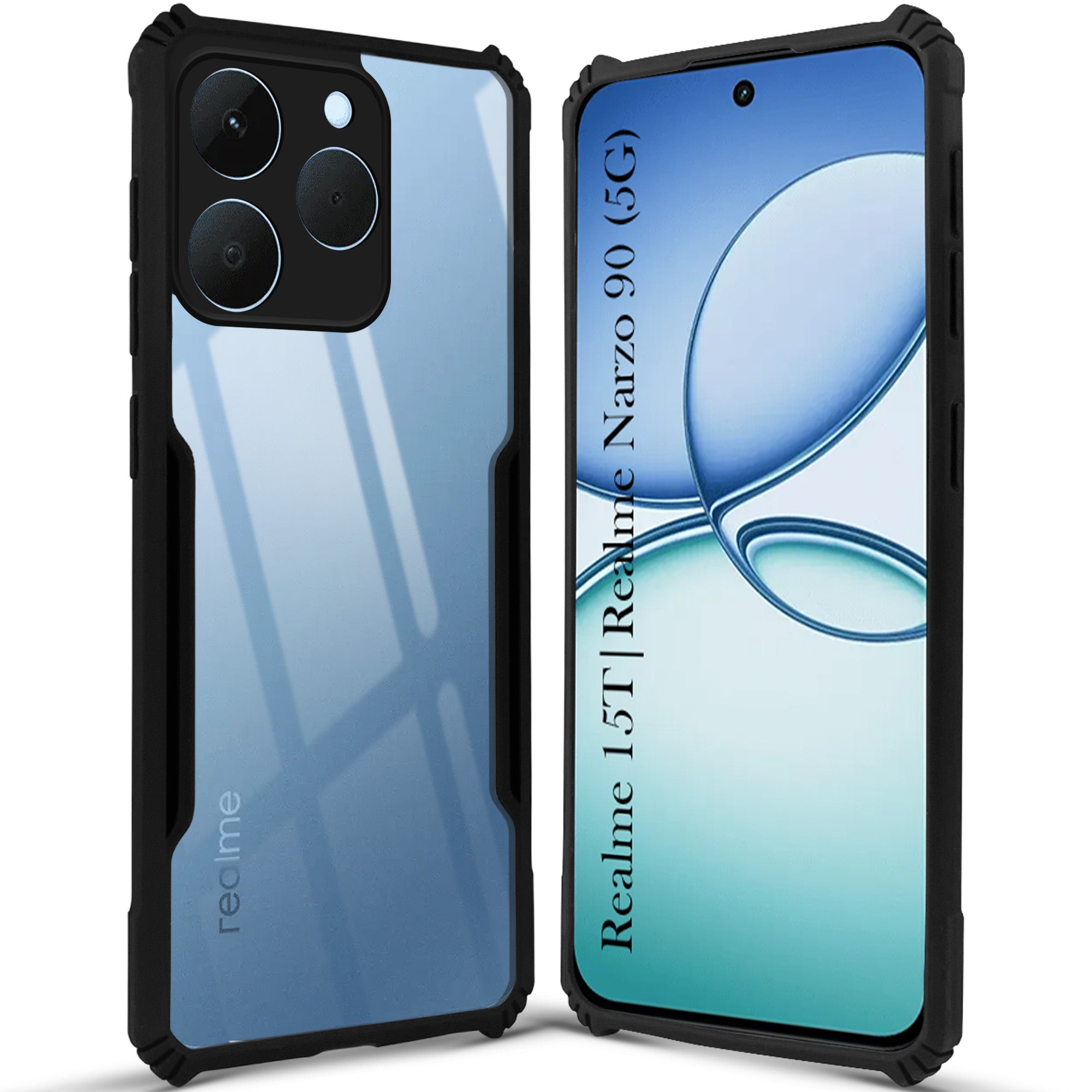 For Realme 15T | Realme Narzo 90 Back Case Cover (Shockproof with Polycarbonate Clear Panel | Professional Black)