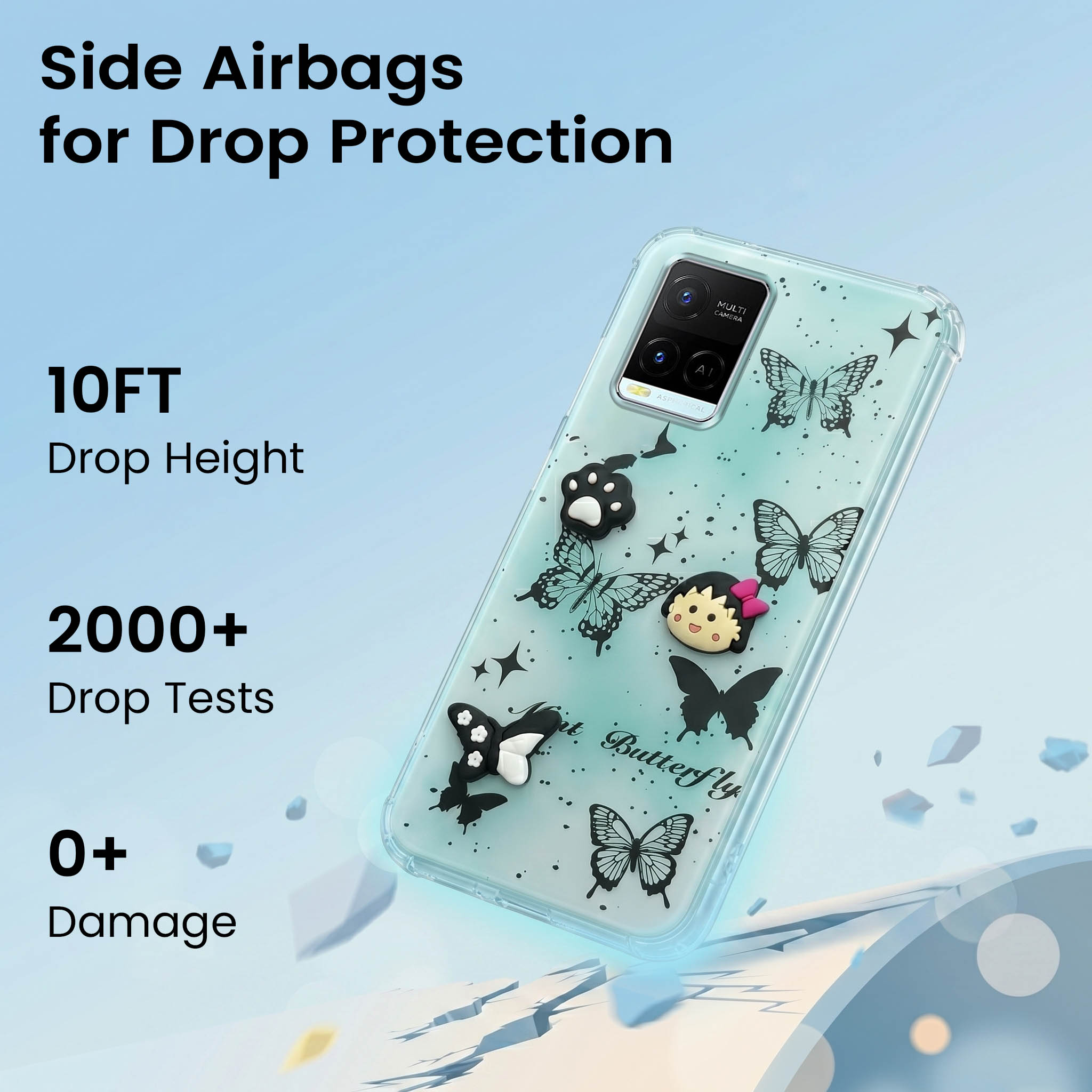 For Vivo Y21e | Vivo Y21A | Vivo Y32 Back Cover Case (3D Cute Cartoons | Hard Back Side Soft | Matte Premium Finish | HD Printing)