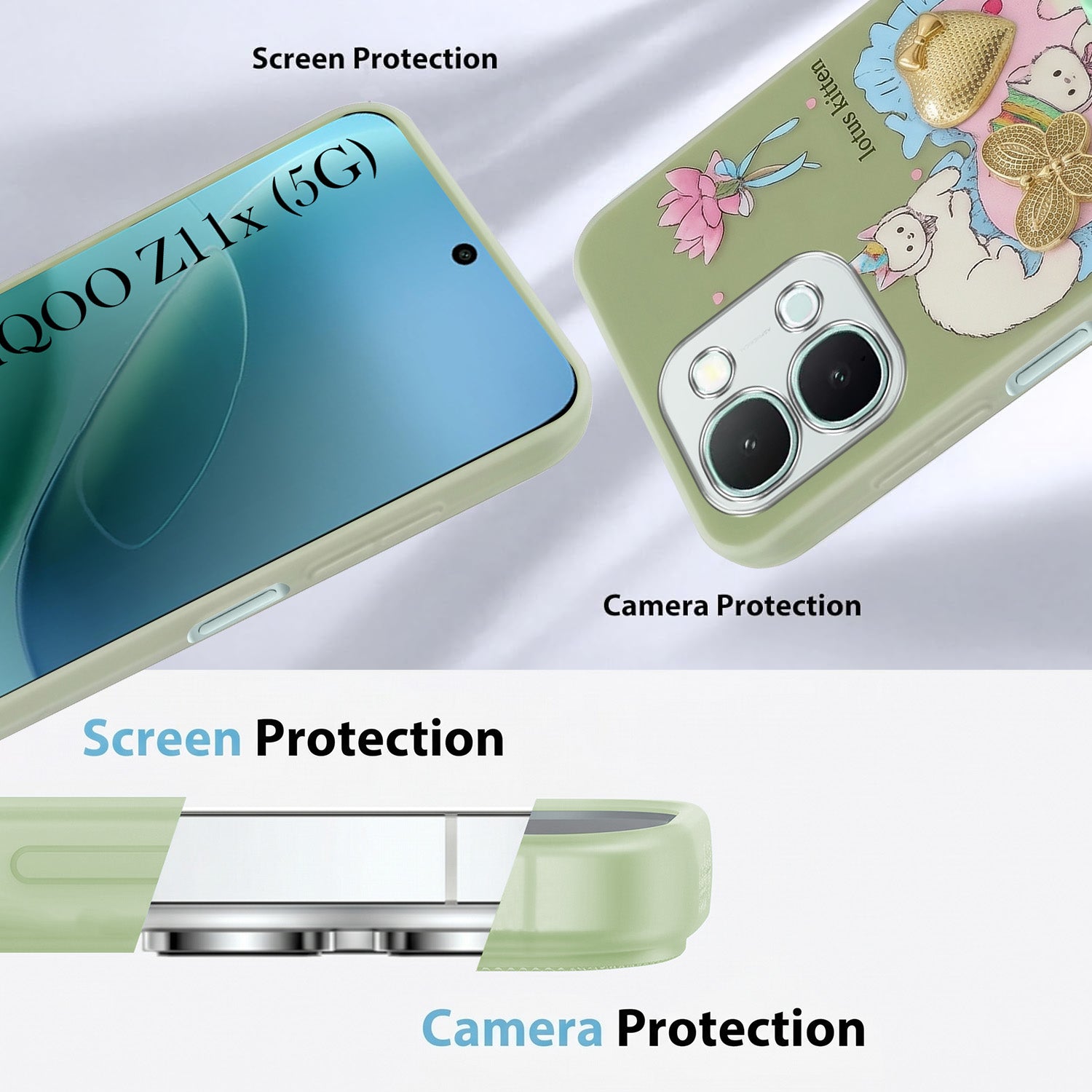 For iQOO Z11x 5G Back Cover Case (3D Cute Heart Strap Holder | Camera Protection | Designer Girls Print)