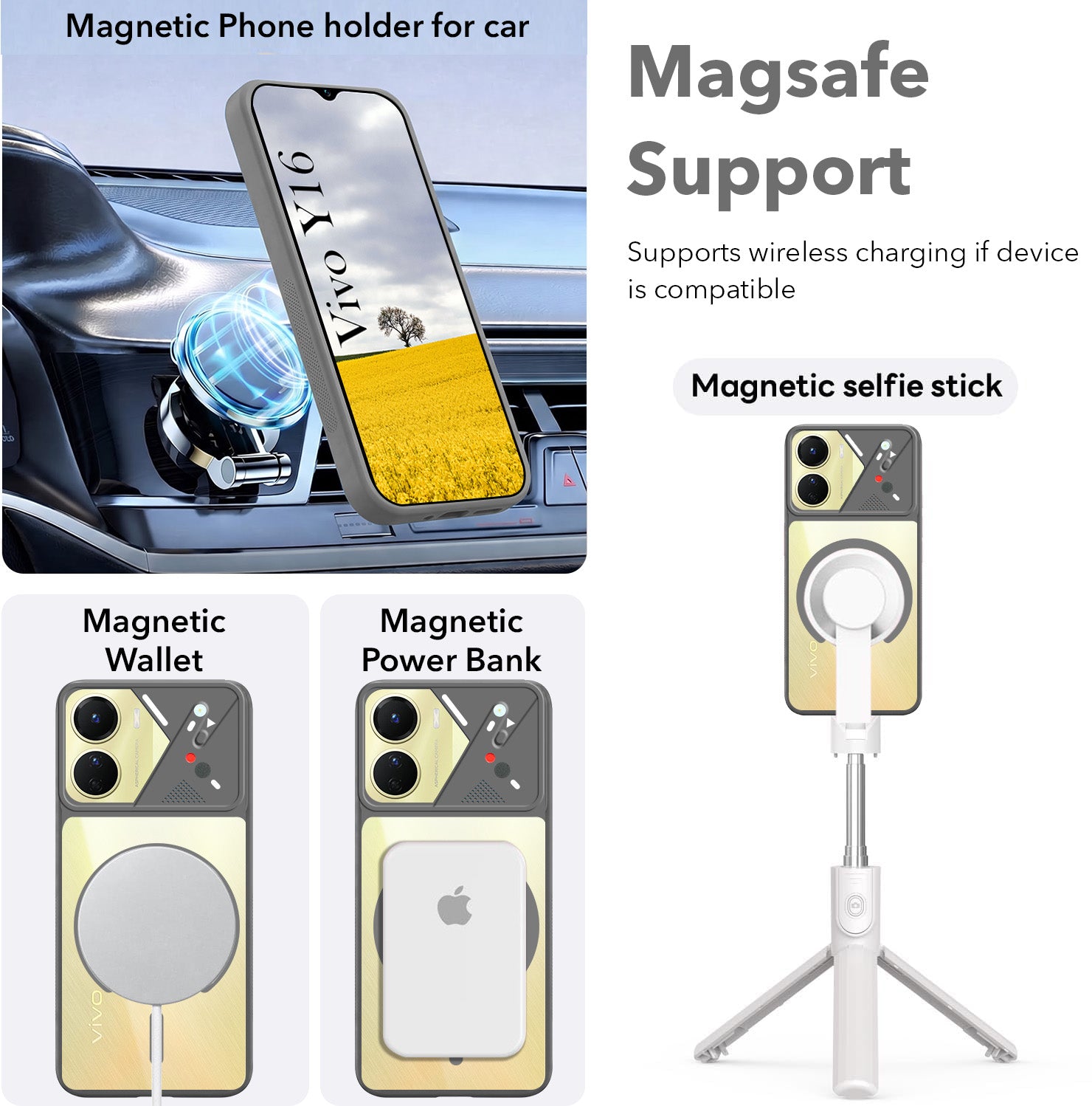For Vivo Y16 Back Cover Case Lifetime Anti-Yellow Clear (Camera Protection | Side Grip | Wireless MagSafe Compatible)