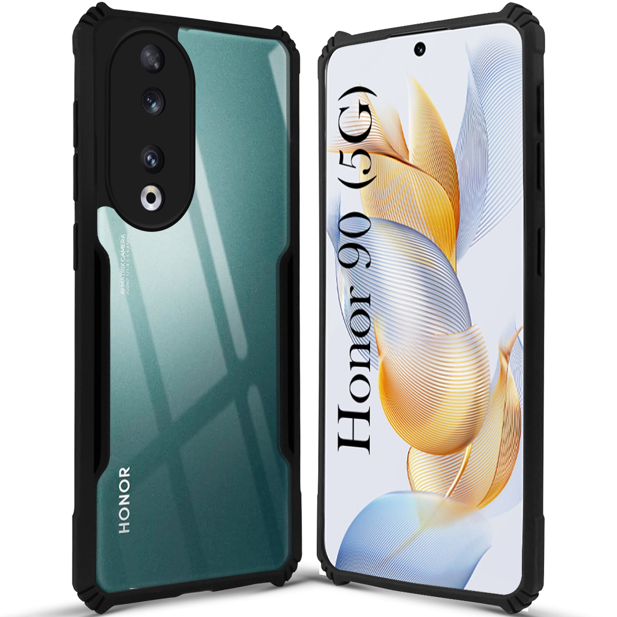 For Honor 90 5G Back Cover Case Hybrid (Shockproof with Polycarbonate Clear Panel | Professional Black)