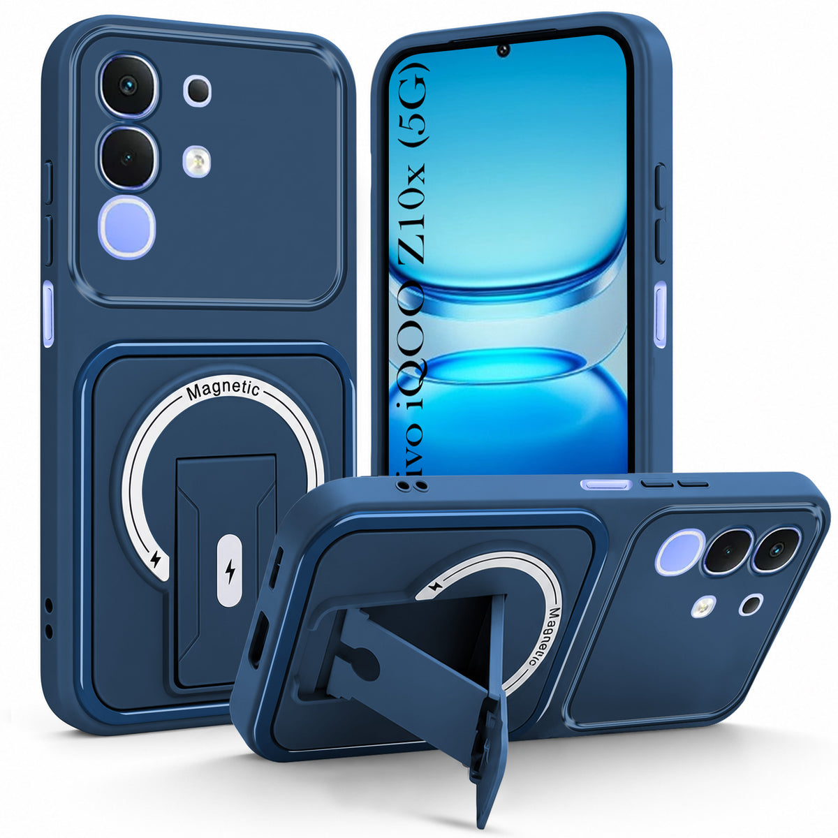 For Vivo iQOO Z10x Back Case Cover Metallic (Hybrid Armor Kickstand | MagSafe Compatible | Camera Protection Shockproof)