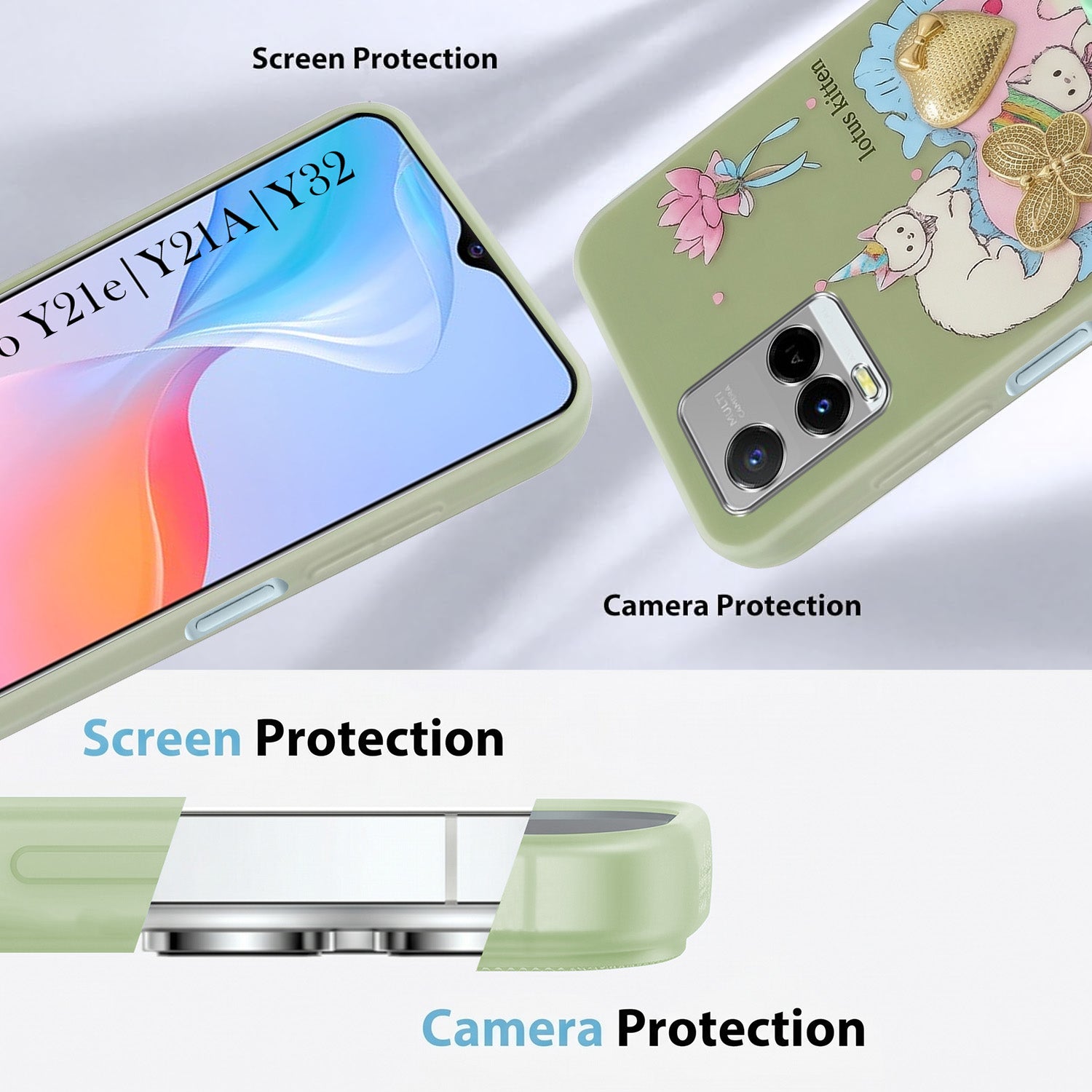 For Vivo Y21e | Vivo Y21A | Vivo Y32 Back Cover Case (3D Cute Heart Strap Holder | Camera Protection | Designer Girls Print)