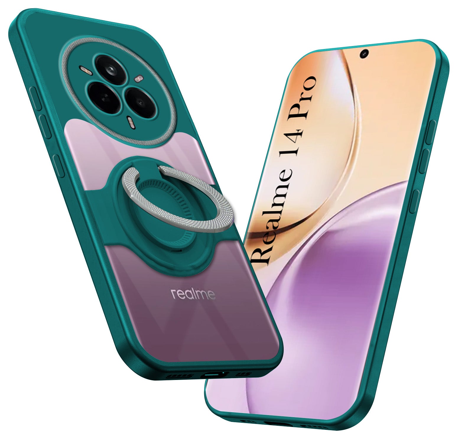 For Realme 14 Pro Back Cover Case with stand (Built-in Ring Holder Kickstand | Lifetime Anti Yellow | Camera Protection)