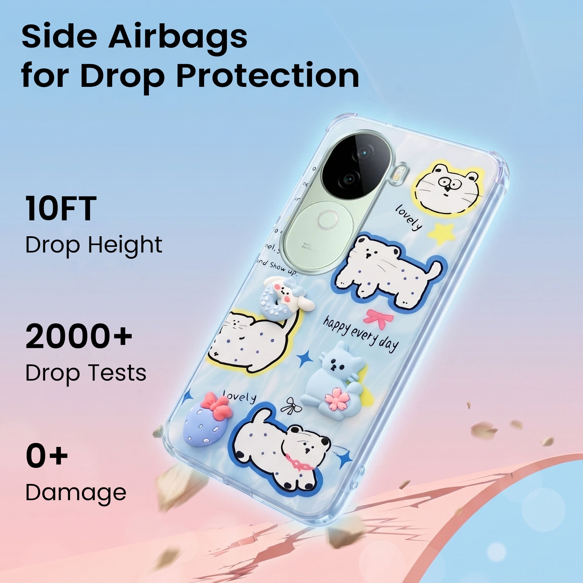 For Vivo V40e Back Cover Case (3D Cute Cartoons | Hard Back Side Soft | Matte Premium Finish | HD Printing)