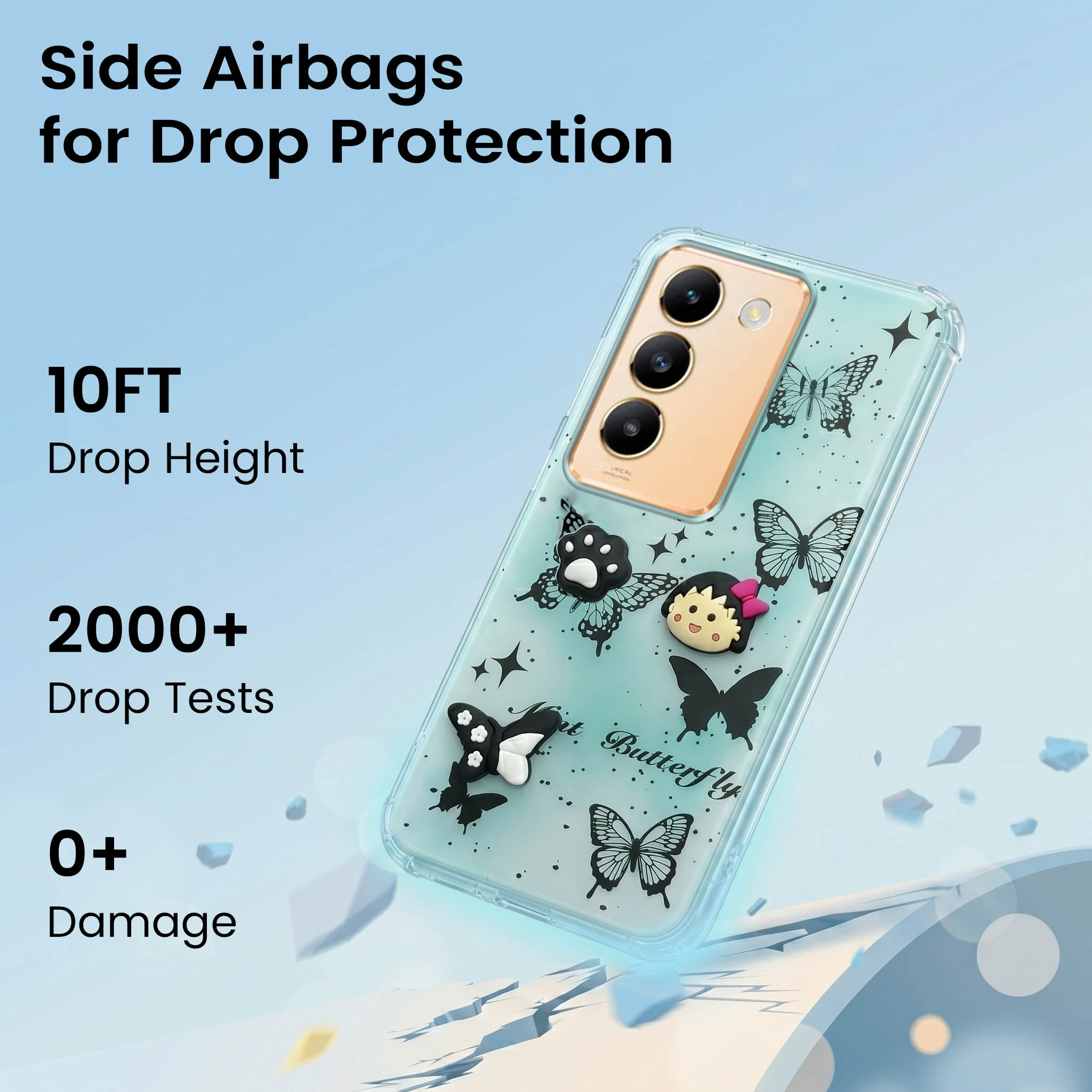 For Vivo Y200e Back Cover Case (3D Cute Cartoons | Hard Back Side Soft | Matte Premium Finish | HD Printing)