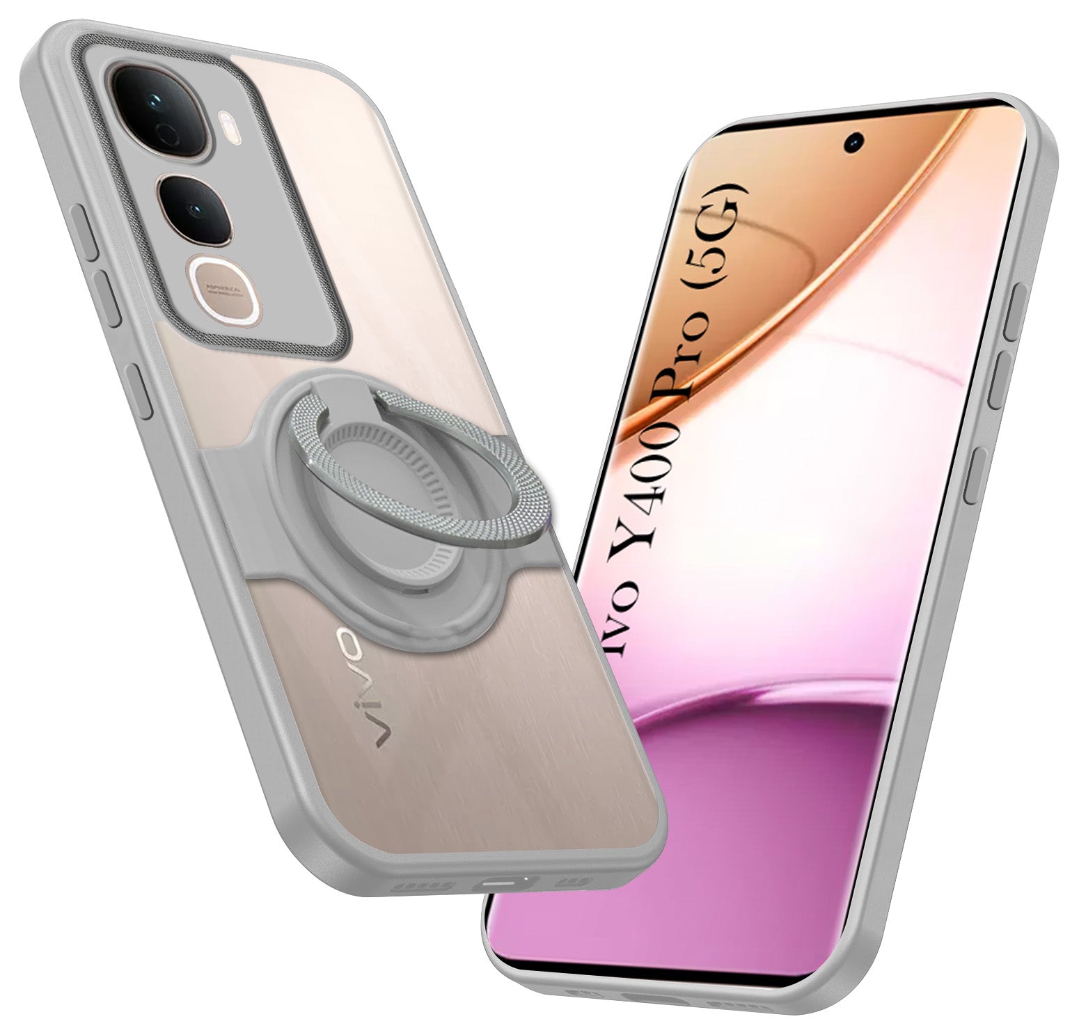 For Vivo Y400 Pro Back Cover Case with stand (Built-in Ring Holder Kickstand | Lifetime Anti Yellow | Camera Protection)