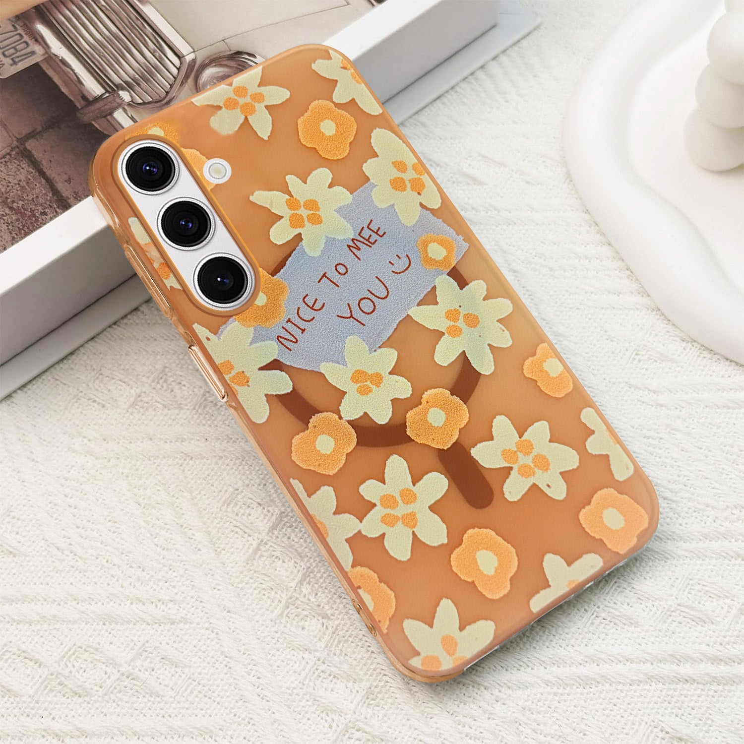 For Samsung Galaxy S24 Back Cover Case (Cute Floral Design | Flower Print for Girls | MagSafe Compatible Wireless Charging)